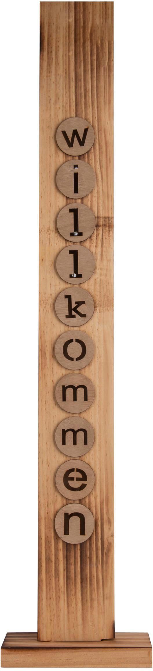 näve Decoratief ledobject Welkom Houten vloerlamp, hoogte ca. 82 cm, op batterijen (1 stuk) decoratie met verlichting beige