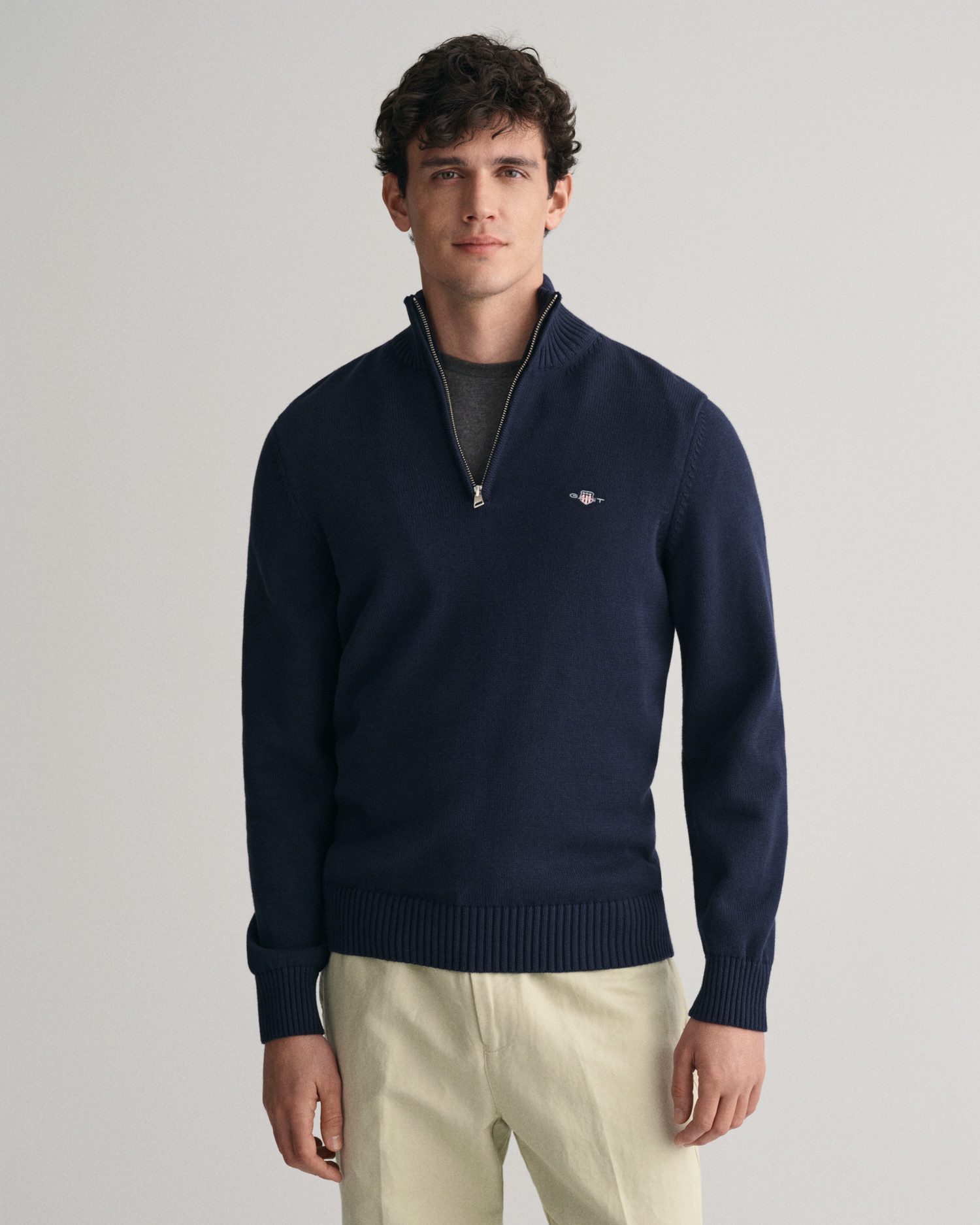 Gant Schipperstrui CASUAL COTTON HALFZIP met geborduurd grafisch logo op de borst
