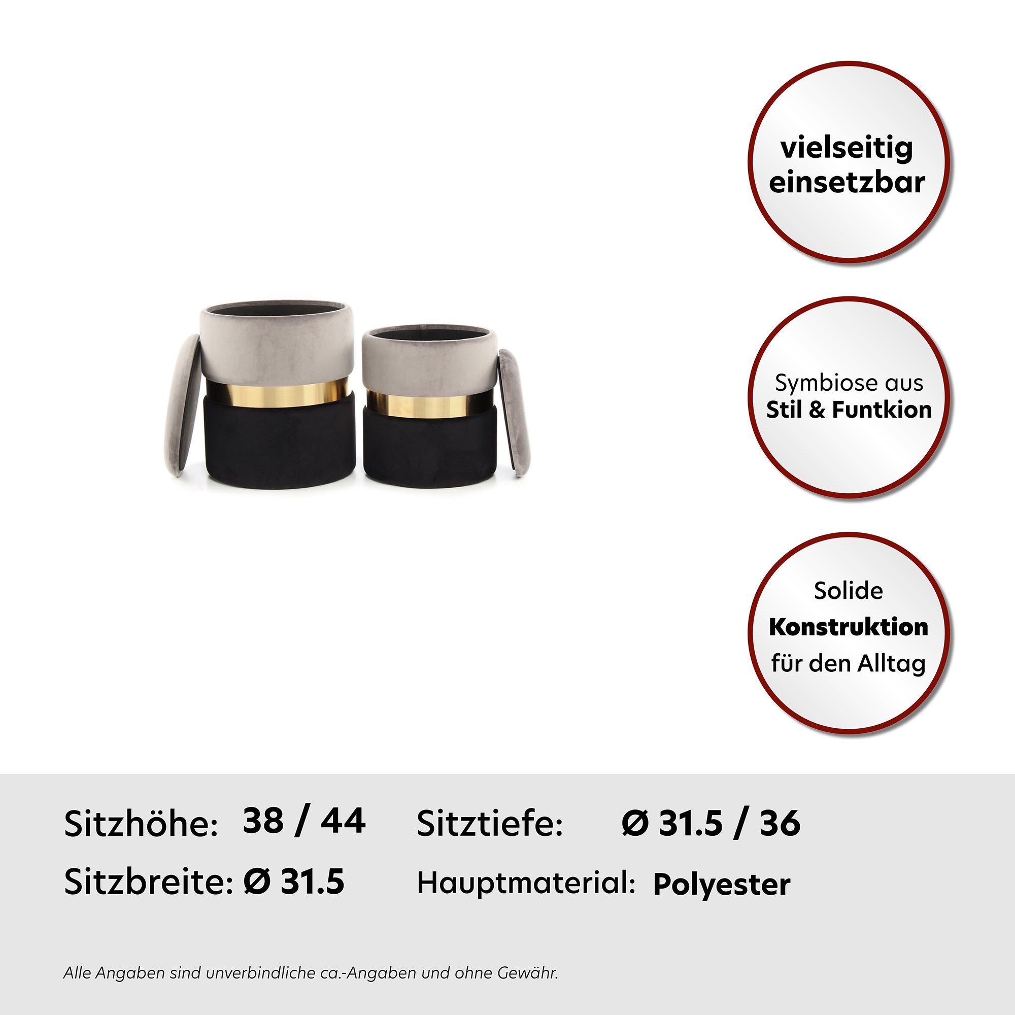 Kayoom Hocker met bergruimte Kruk Zora 125 2-delige set, fluweelzachte stof bekleding, ronde elegante vorm (set, 2 stuks)