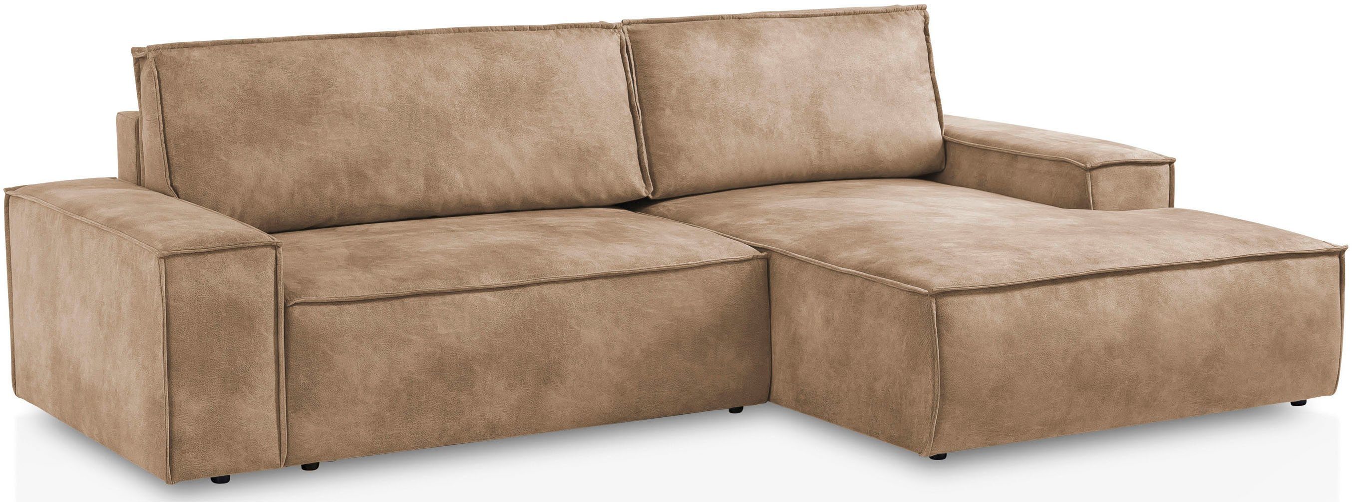 Home affaire Hoekbank SHERWOOD bedbank 267 cm, L-model, Slaapfunctie met bedlade (210x136 cm), cord, vintage, fluweel