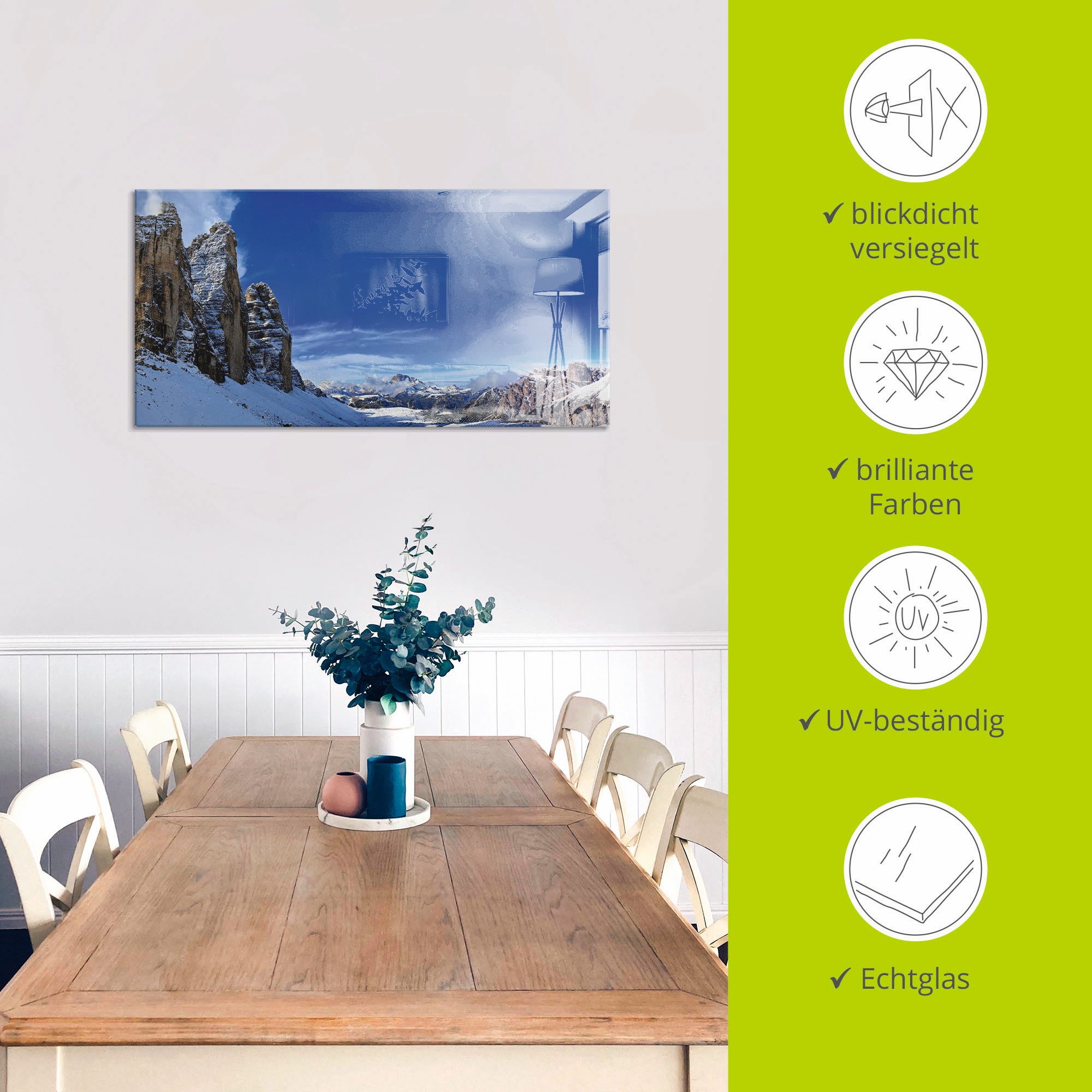 Artland Print op glas Drei Zinnen-route in de Dolomieten