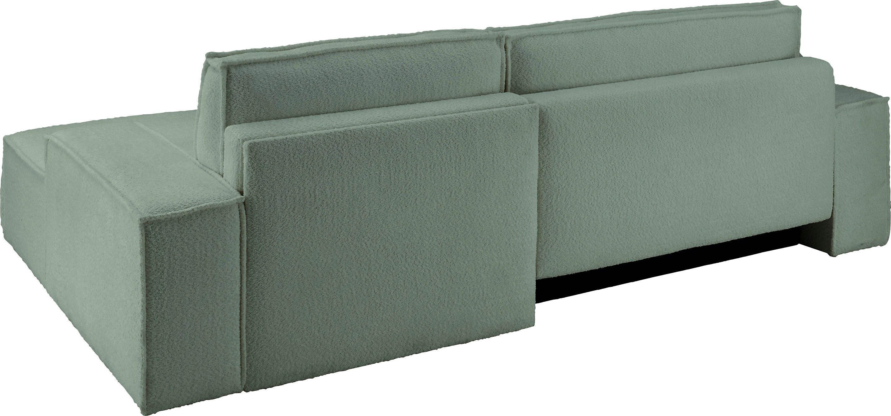 andas Hoekbank Finnley slaapbank 267 cm in Bouclé, fijne structuur en cord, L-vorm