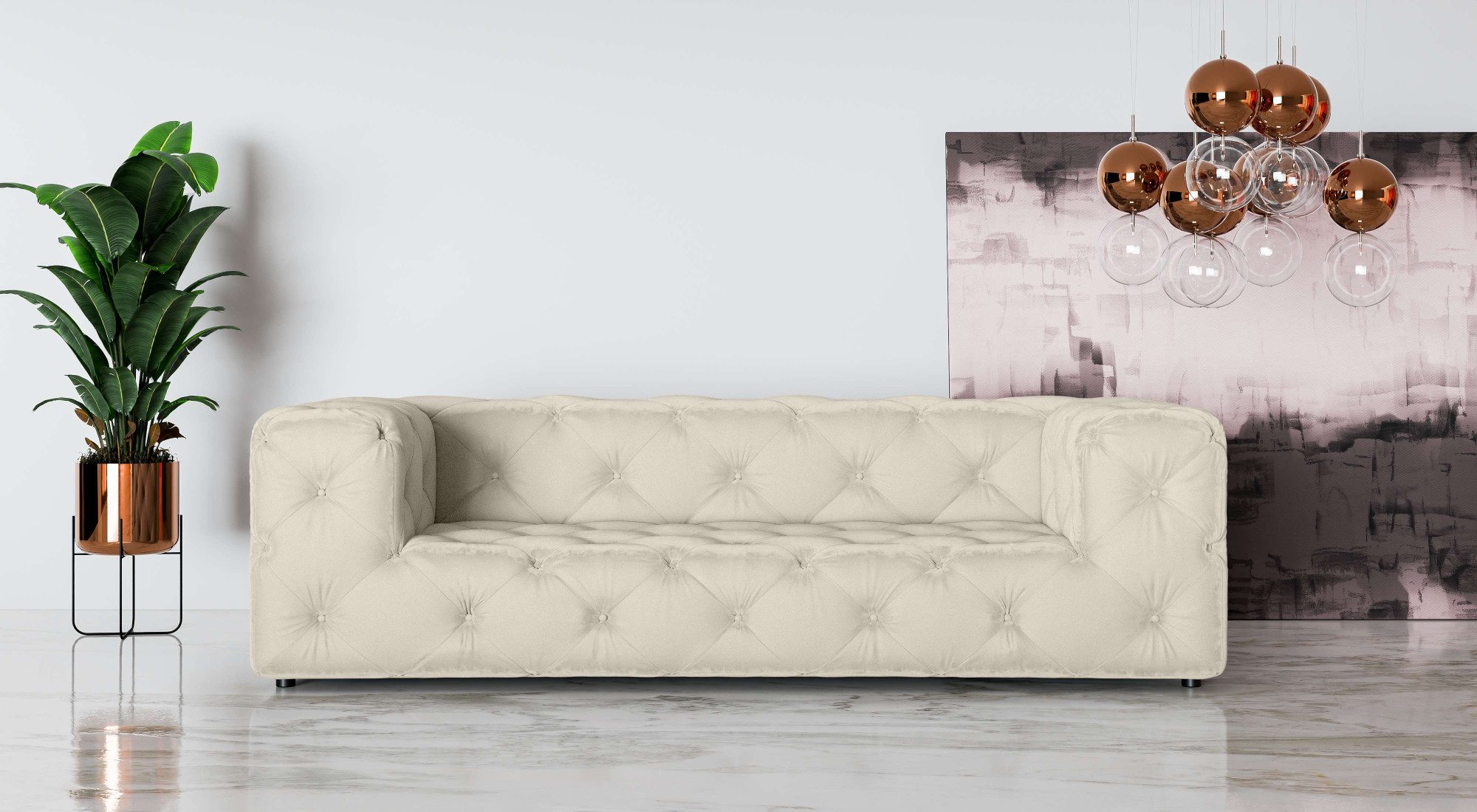 Places of Style 3-zitsbank FOLLINA 3-zits bank met klassieke chesterfield knoopverwerking