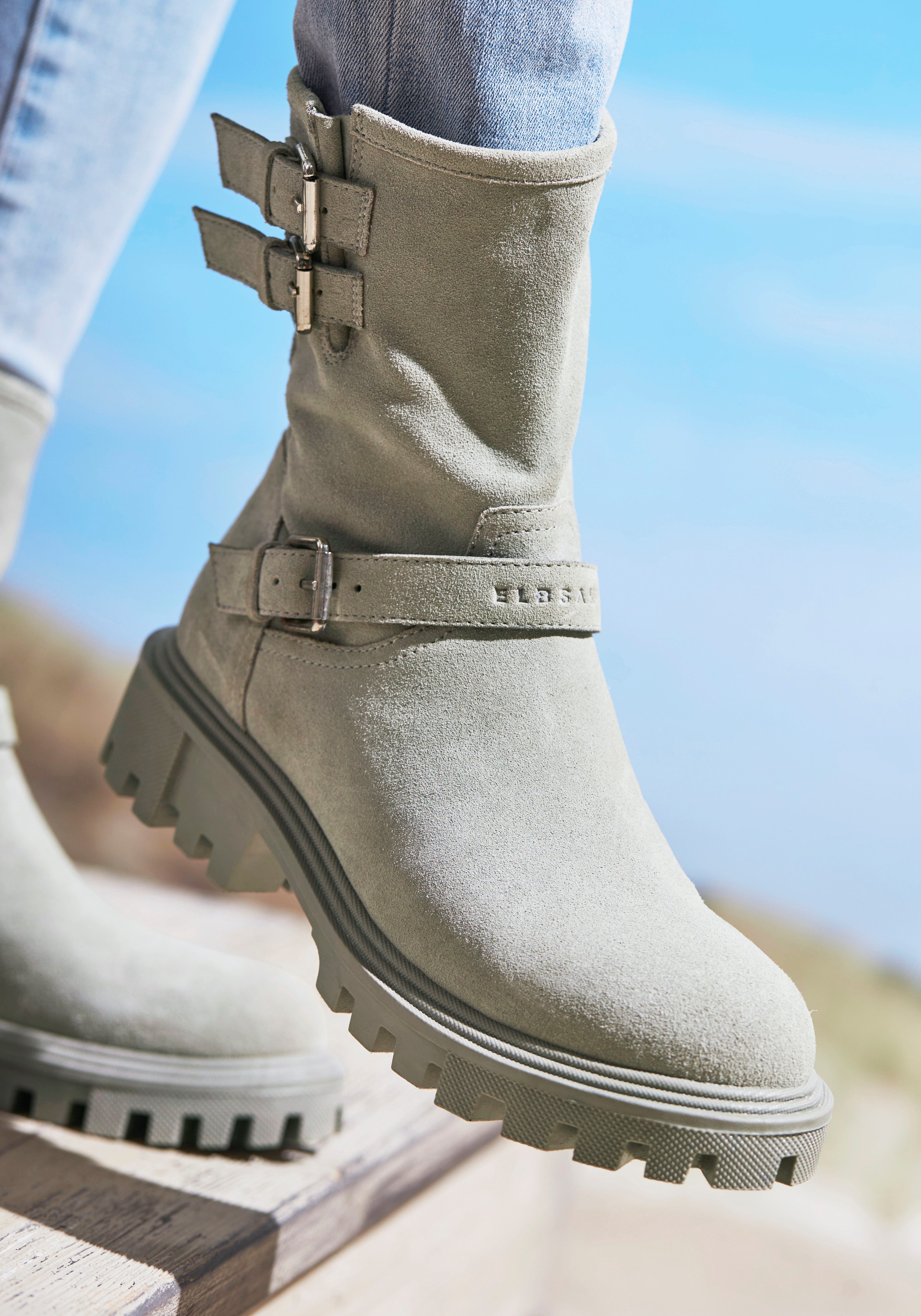 Elbsand Laarsjes van leer met trendy decoratieve gespen, laarzen, boots