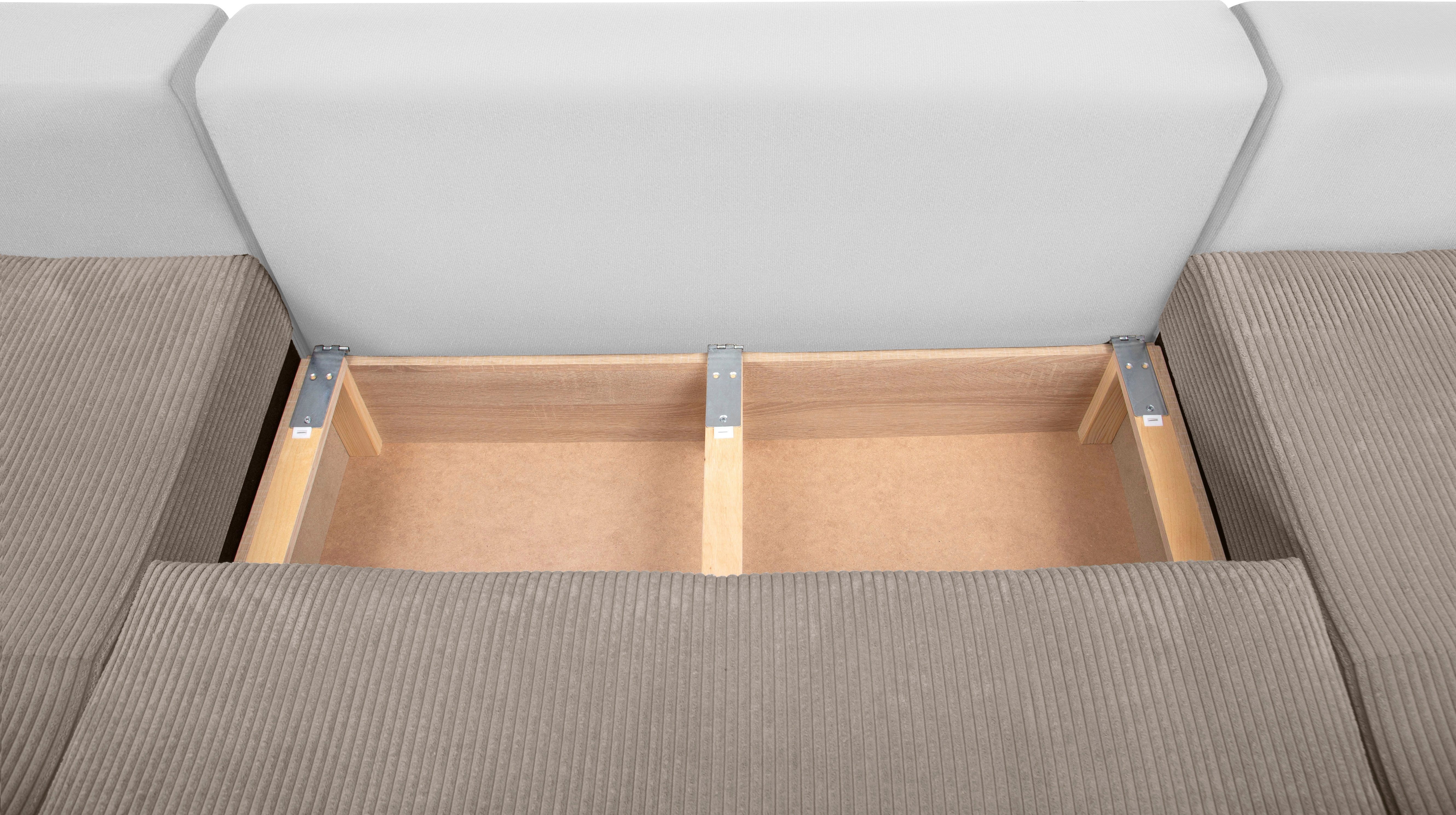 COLLECTION AB Zithoek XL-Josy U-vorm, breedte 313 cm, cord-/mix incl. bedfunctie, bedlade, met 4 gelijk grote rugkussens