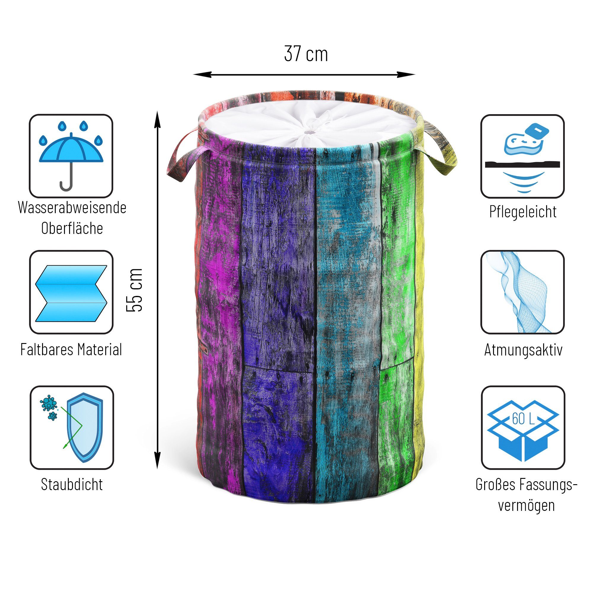 Sanilo Wasmand Rainbow 60 liter, opvouwbaar, met bescherming tegen inkijk