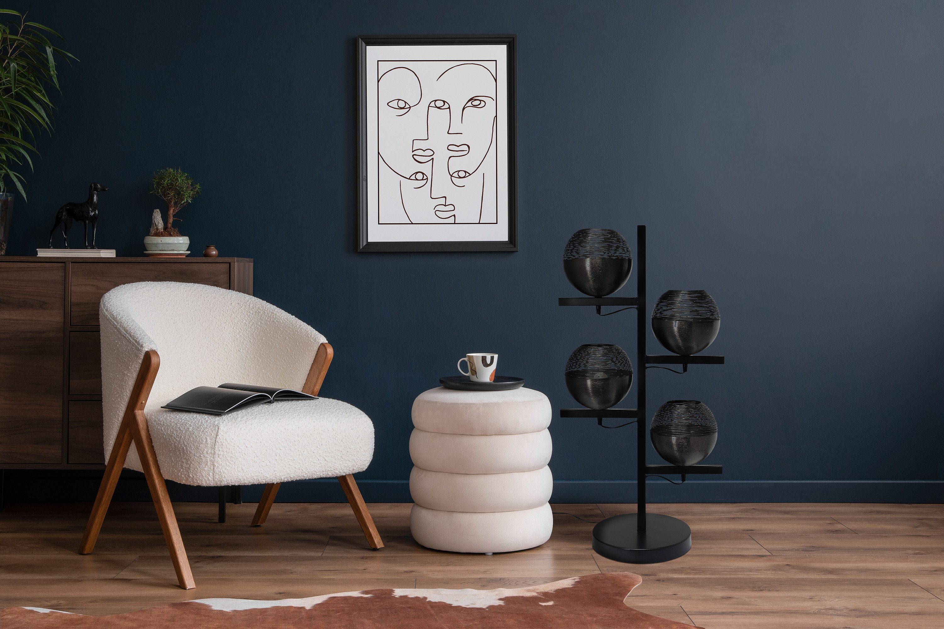 Kayoom Staande lamp Vloerlamp Eclipse 125 Handgemaakt, met vier ronde lichtlichamen, van ijzer (1 stuk)