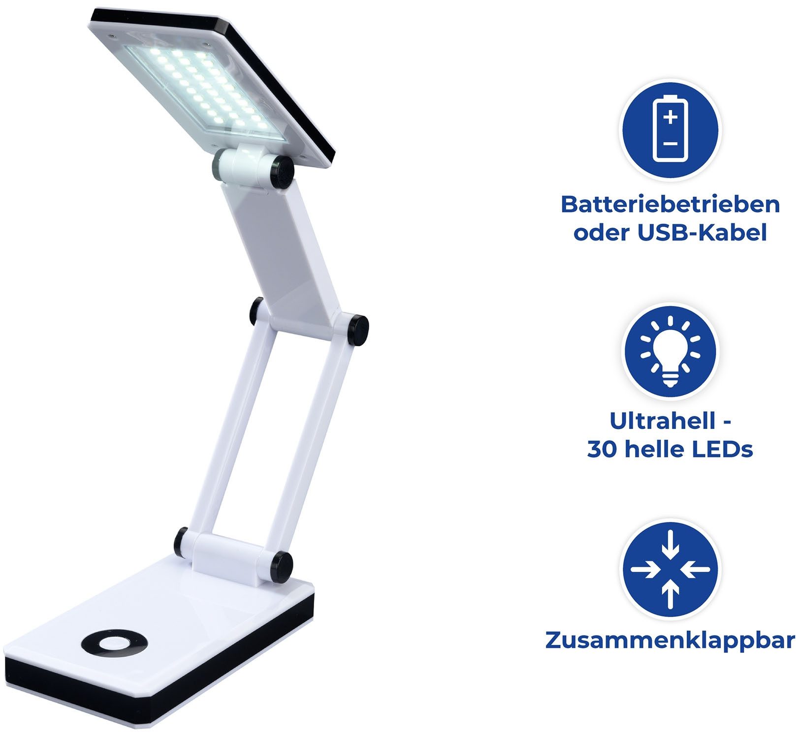 WENKO Led-bureaulamp Opvouwbaar LED lamp, werklicht, USB-poort of batterijvoeding (1 stuk)