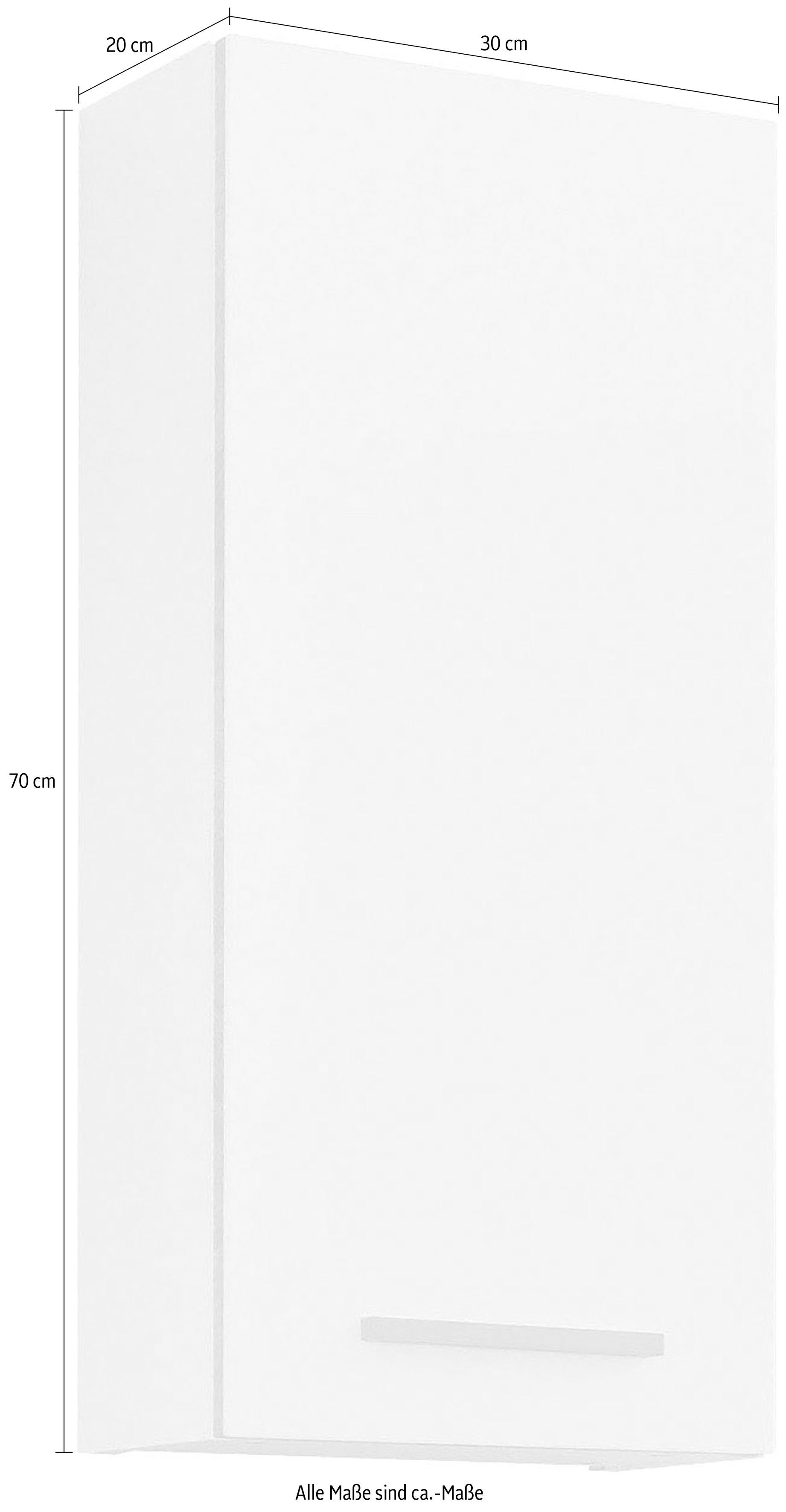 Saphir Hangend kastje Quickset wand-badkamerkast met 1 deur, wit glans, 30 cm breed Badkamer-hangend kastje inclusief deurdemper, houten handvat eiken