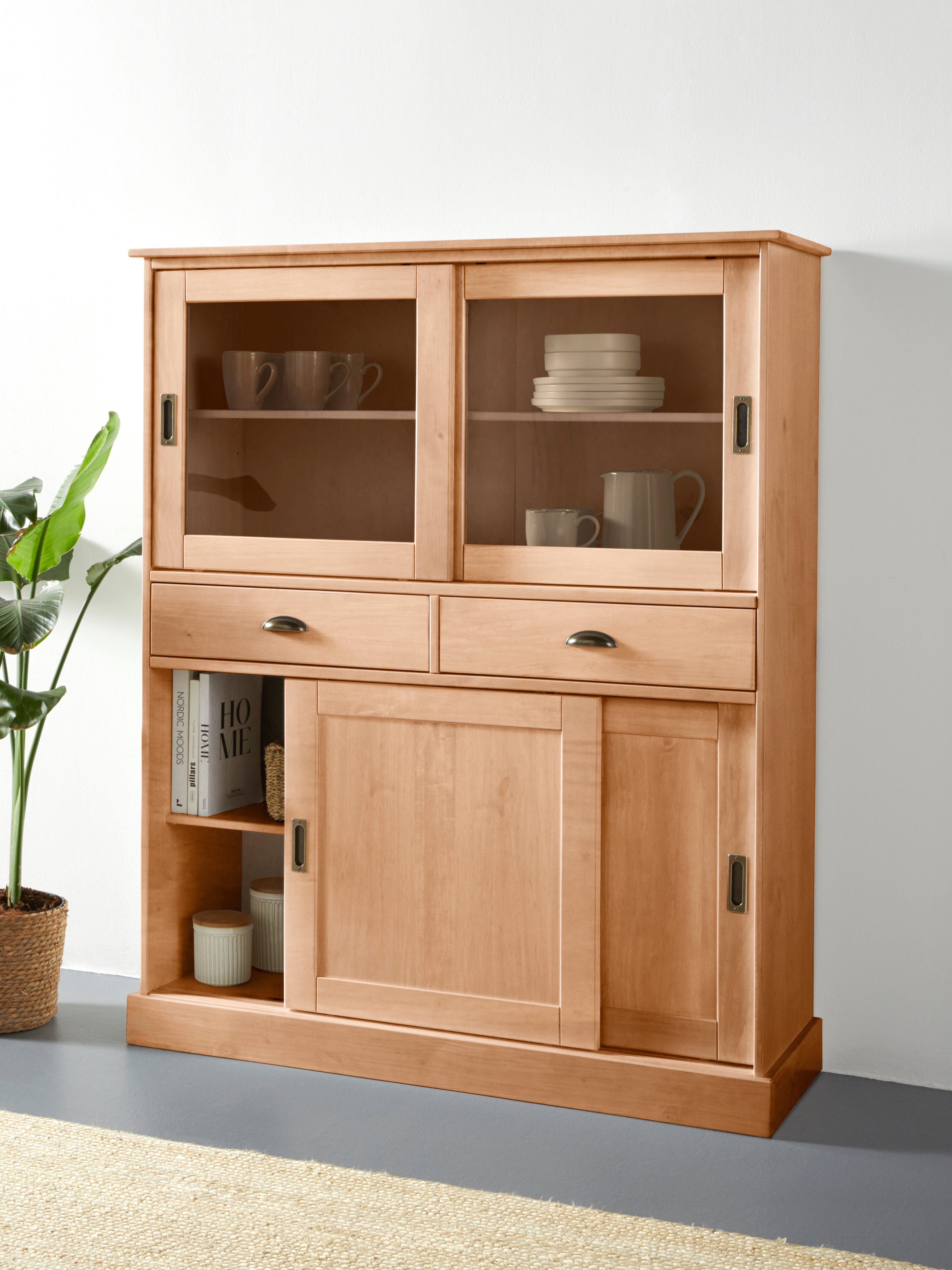 Home affaire Highboard Schröder Vitrine van massief dennenhout, breedte 114 cm