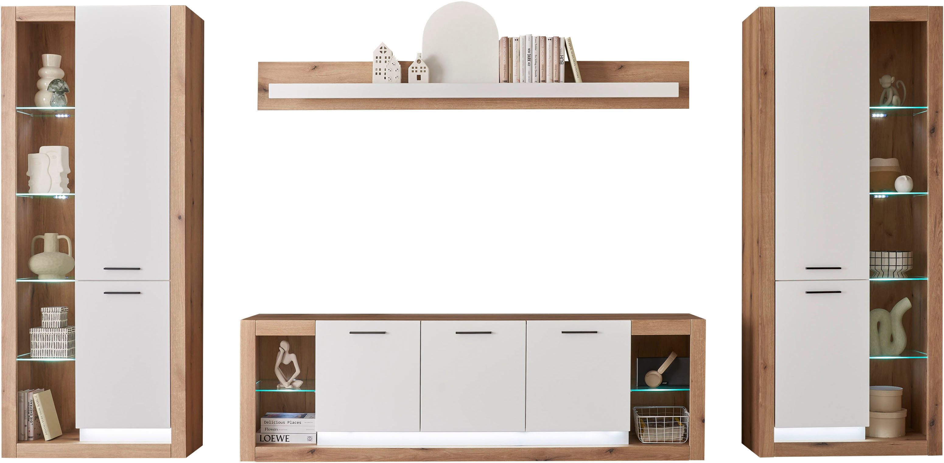 INOSIGN Wandmeubel Brixen, moderne opbouwwand, woonkamer set, eik Evoke decor met wit (set, 4-delig)