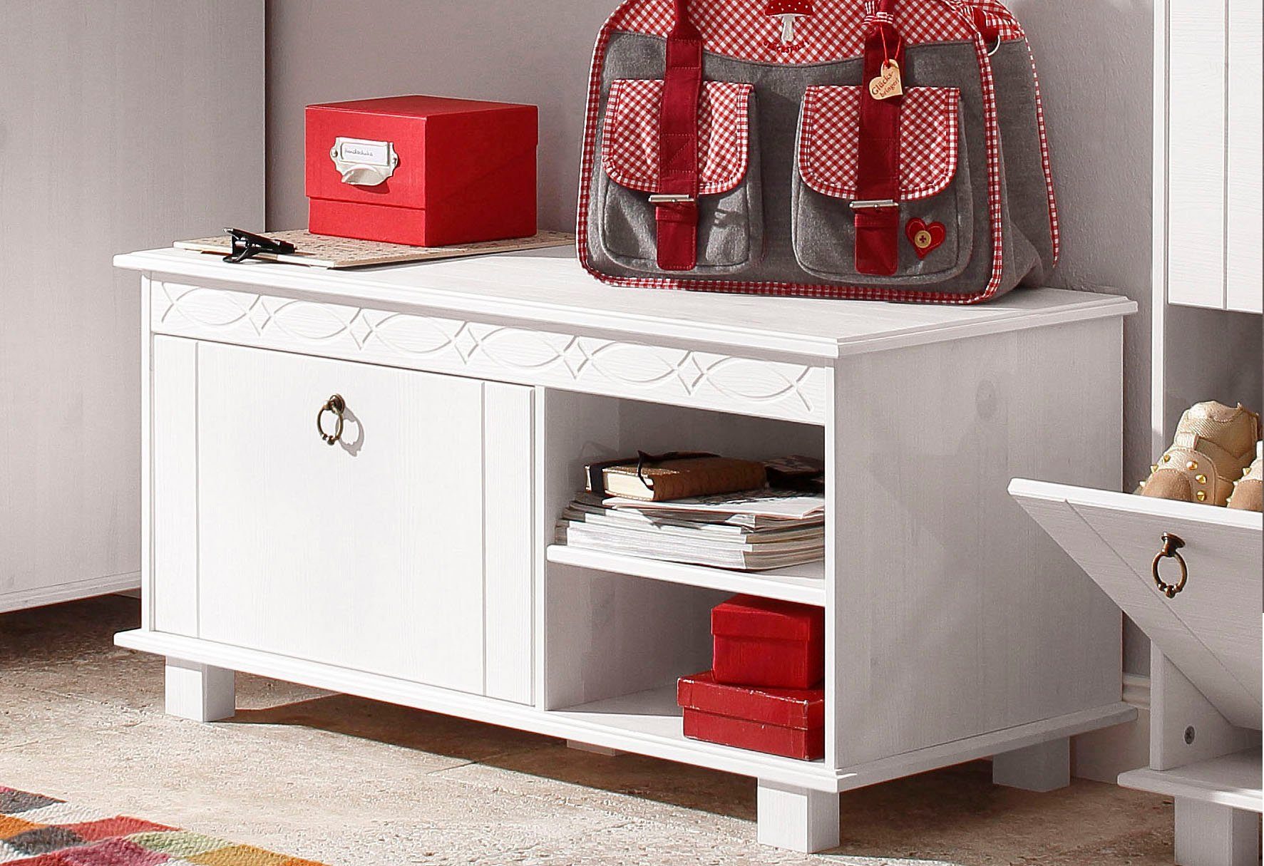 Home affaire Schoenenbank Indra van massief dennenhout, fsc®, breedte 90 cm, discreet ornament
