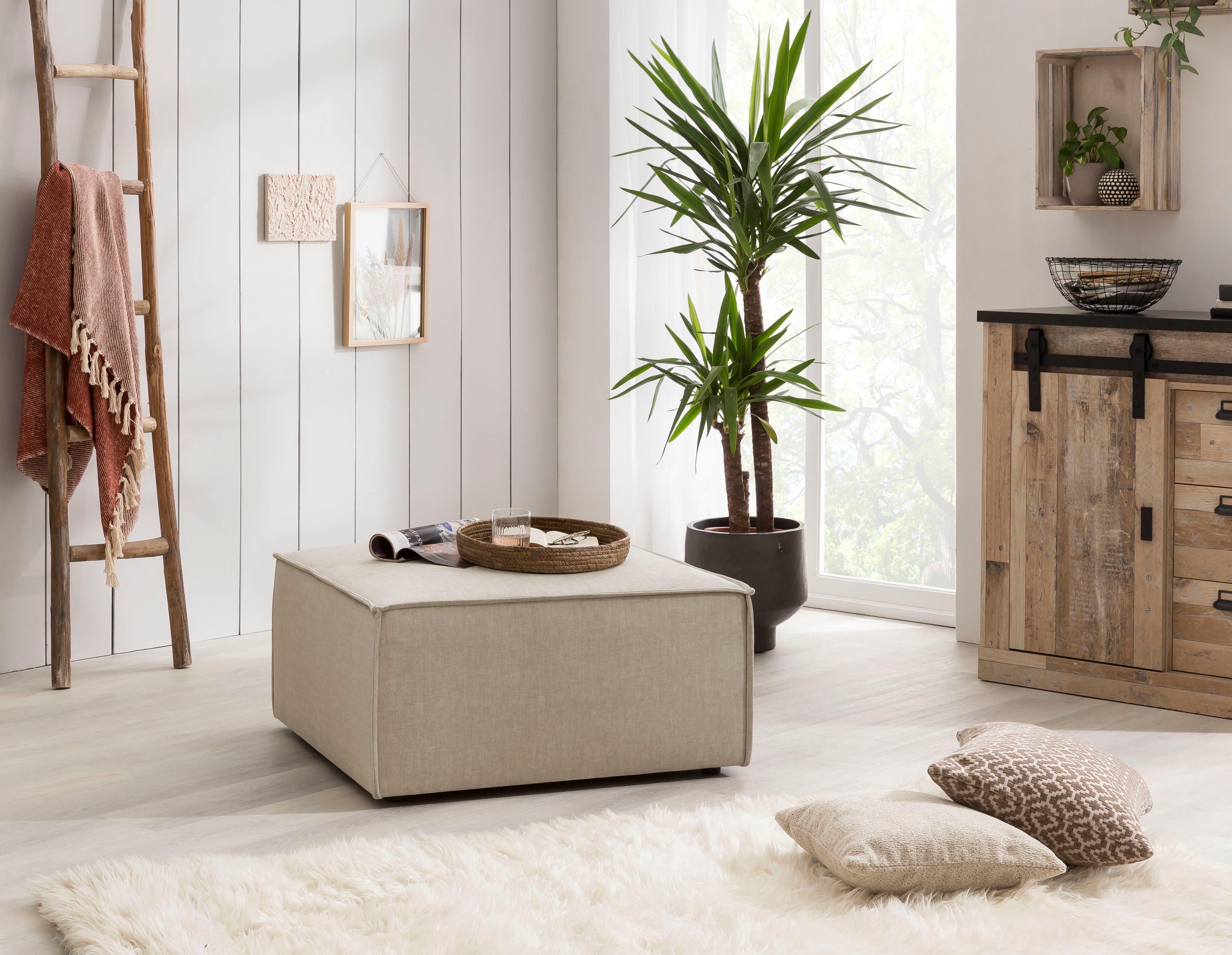 Home affaire Hocker Sherwood Vierkante poef/voetenbank, ideale als aanvulling op de "SHERWOOD" love seat