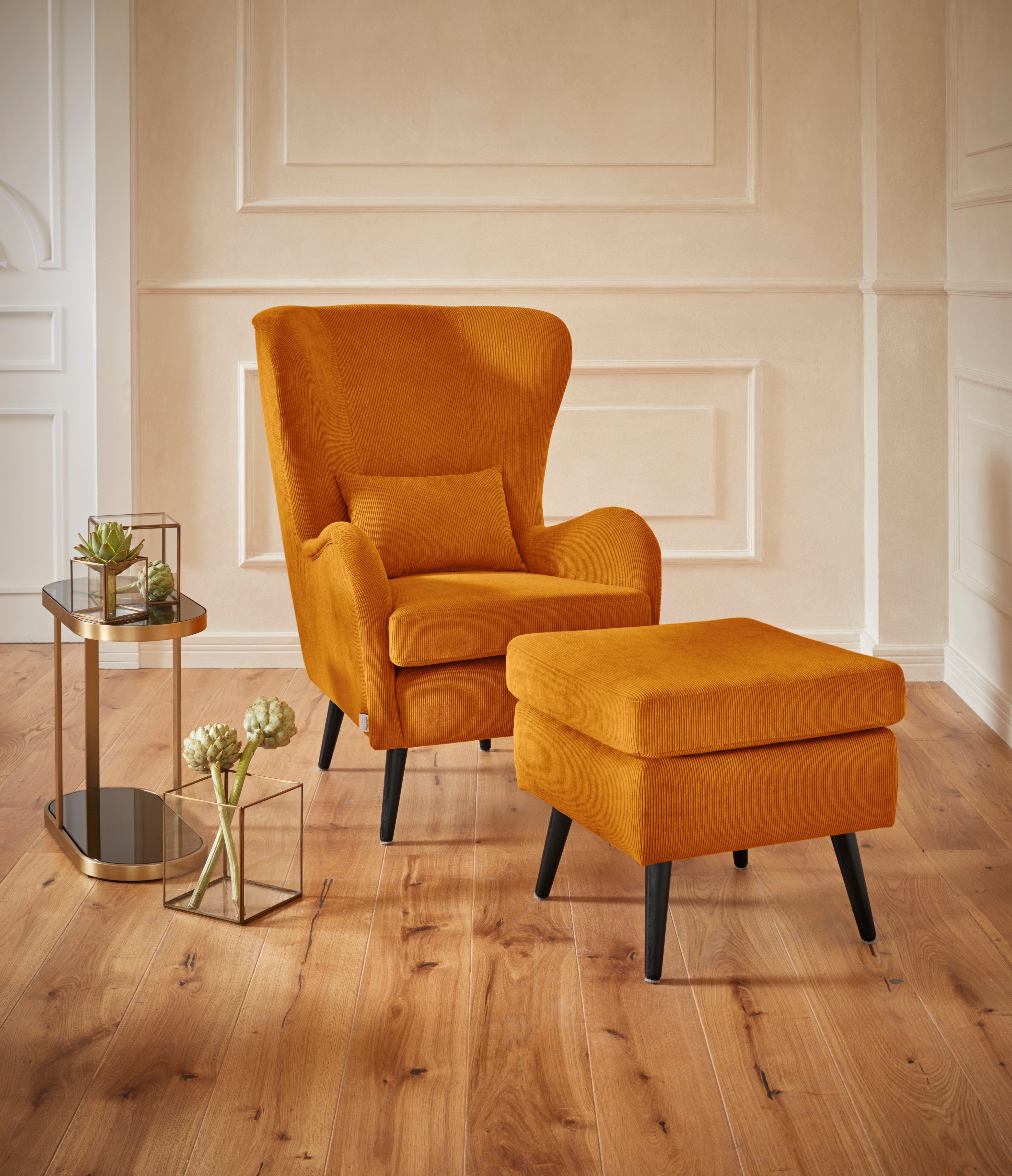 Guido Maria Kretschmer Home&Living Fauteuil Sallito, TV-stoel, oorfauteuil met Hocker, in veel stofkwaliteiten, ook in fluweelcord