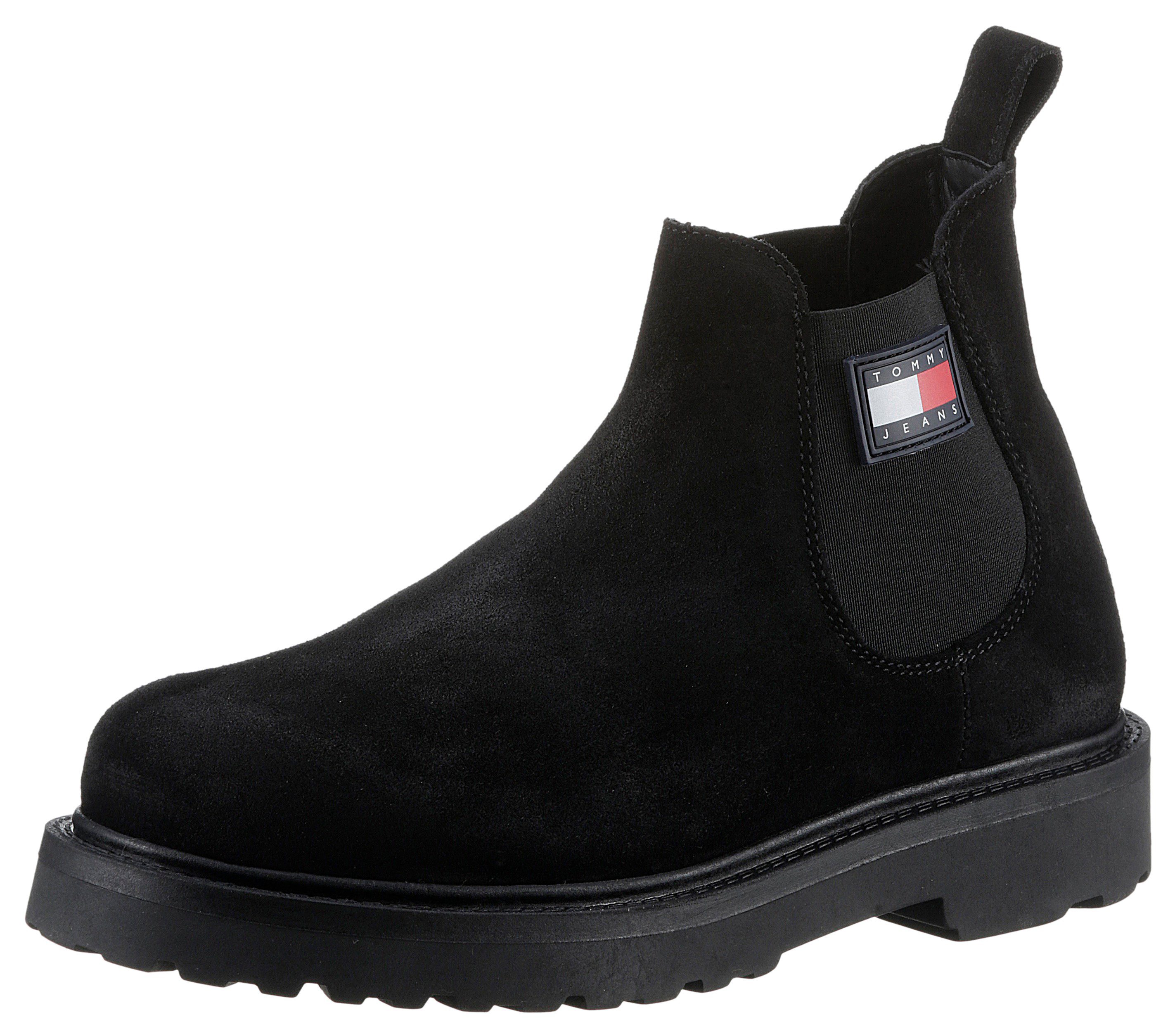 tommy jeans chelsea-boots tommy jeans suede boot met praktische aantreklus zwart