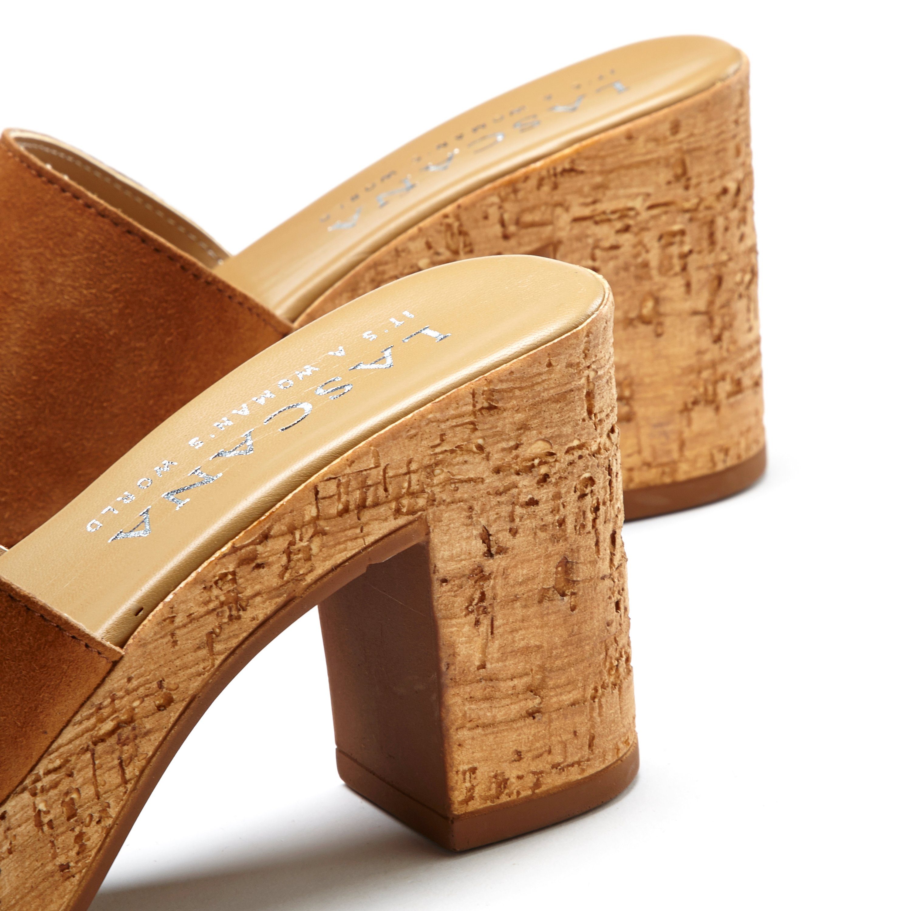 Lascana Slippers van leer met comfortabele blokhak in kurk-look online  verkrijgbaar | OTTO