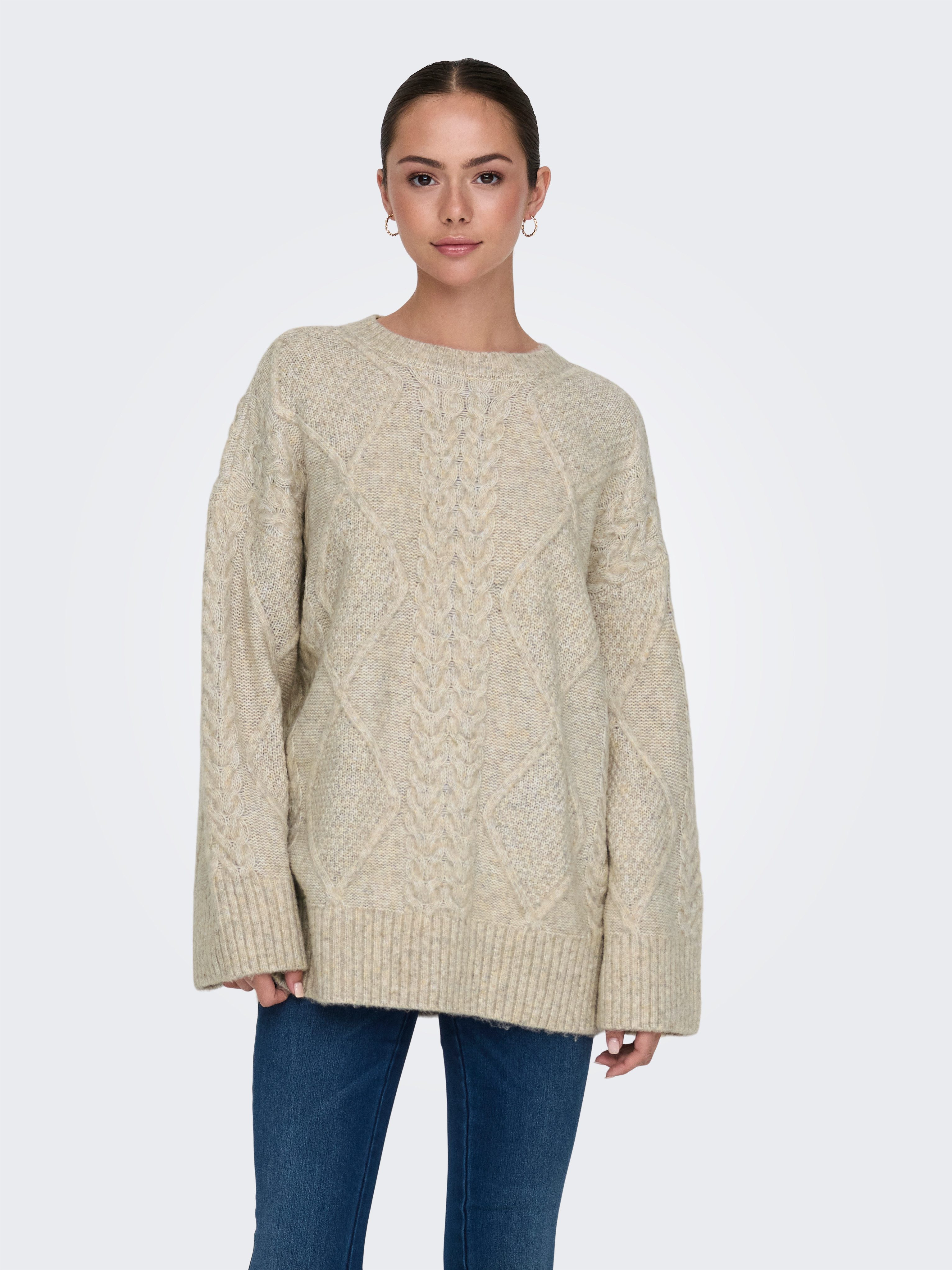 JDY Trui met ronde hals JDYSILJA L/S LONG CABLE PULLOV. KNT NOOS