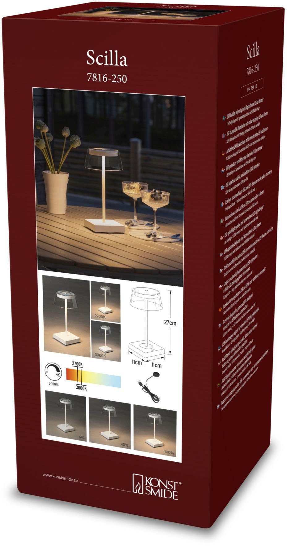 KONSTSMIDE Led-tafellamp Scilla Scilla LED USB-tafellamp, kleurtemperatuur, dimbaar (2 stuks)