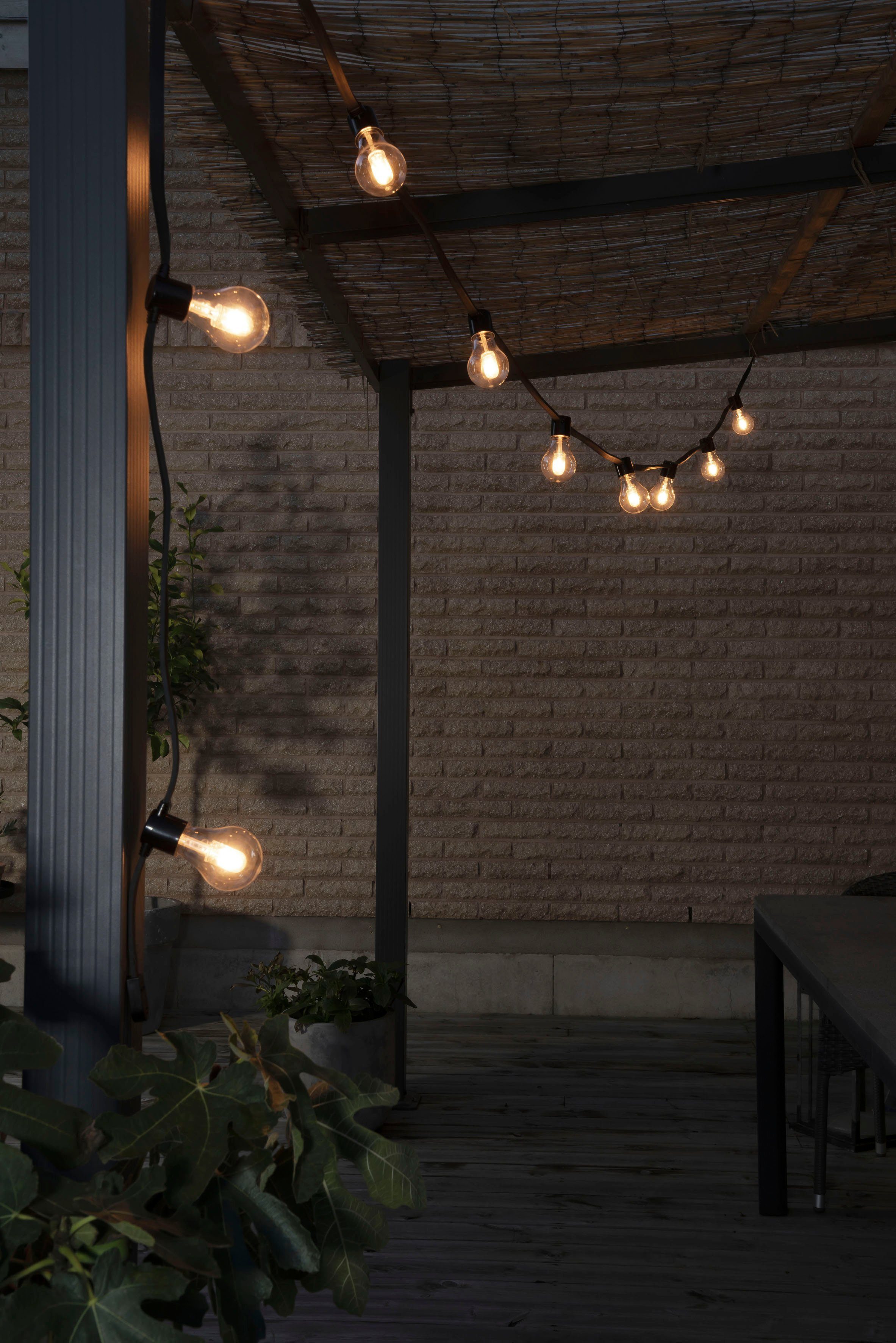 KONSTSMIDE Led-lichtsnoer LED solar biertuinketting, 10 amberkleurige diodes, timer Afstandsbediening dimbaar, 8 lichtfuncties, zonnebox oplaadbaar via USB (2 stuks)