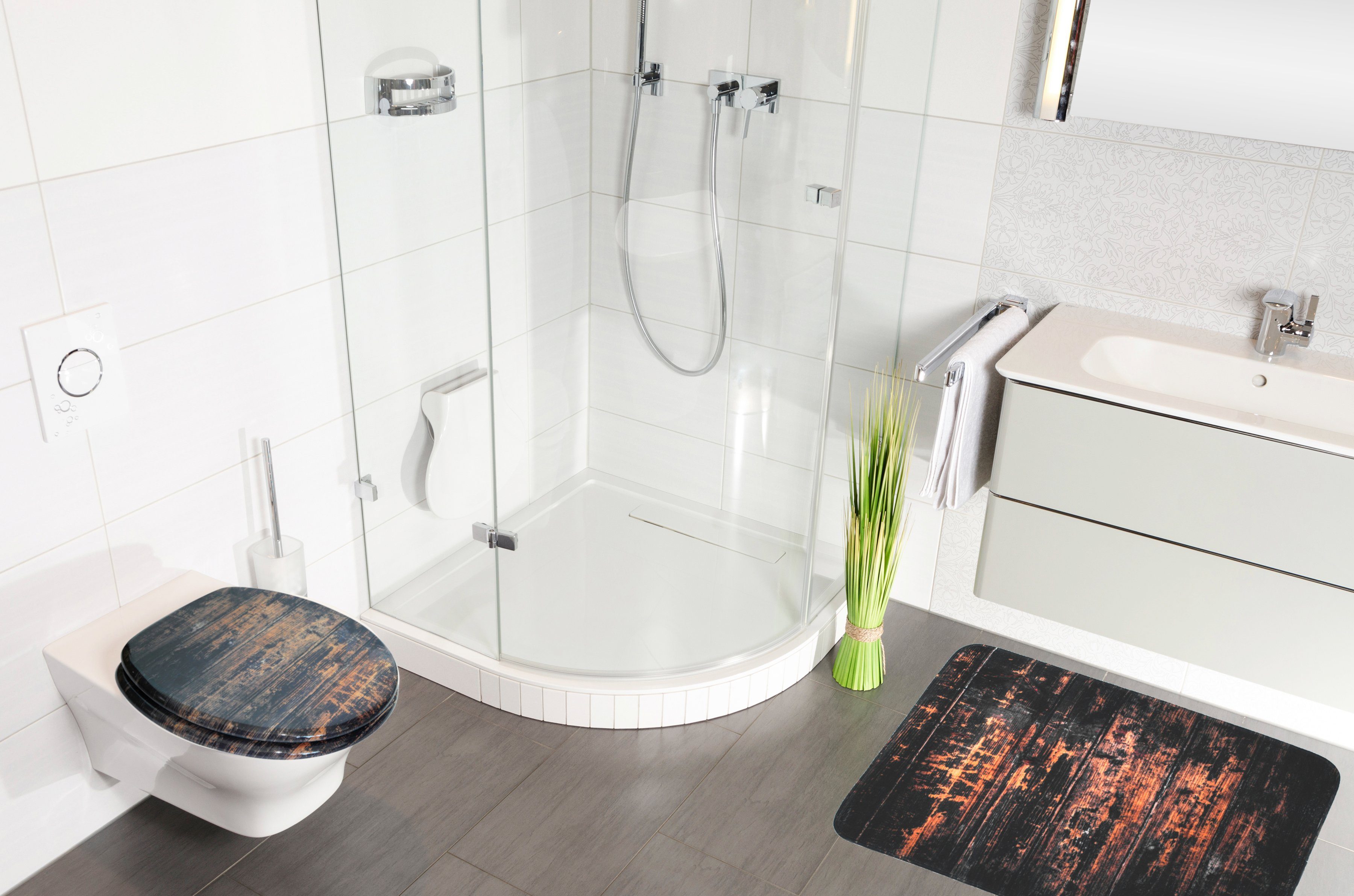 Sanilo Set badkameraccessoires Vintage bestaand uit toiletzitting, badmat en wastafelplug (complete set, 3-delig)