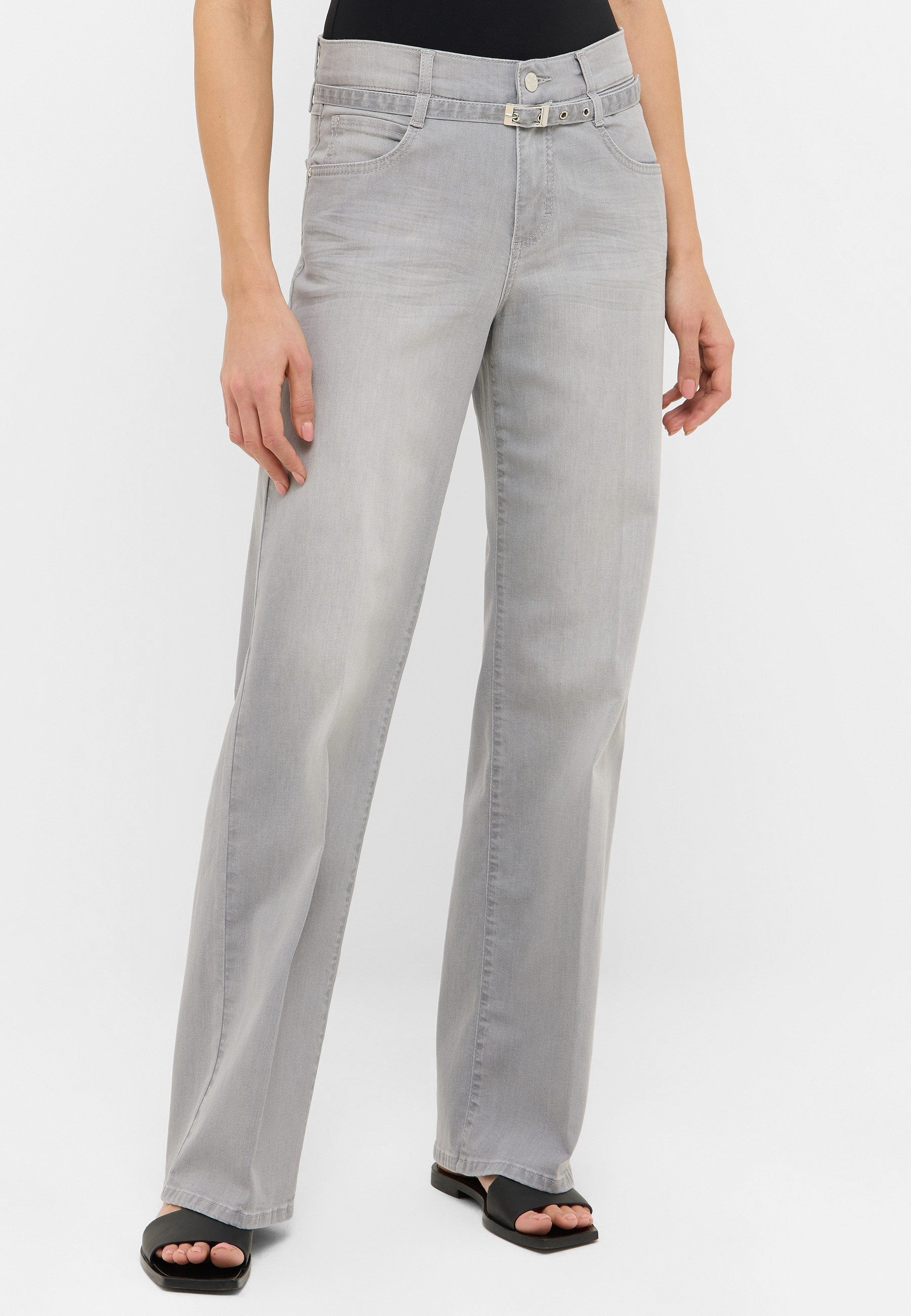 ANGELS Relax fit jeans LIZ BELT met geïntegreerde riem dames wide leg jeans maat 48 grijs