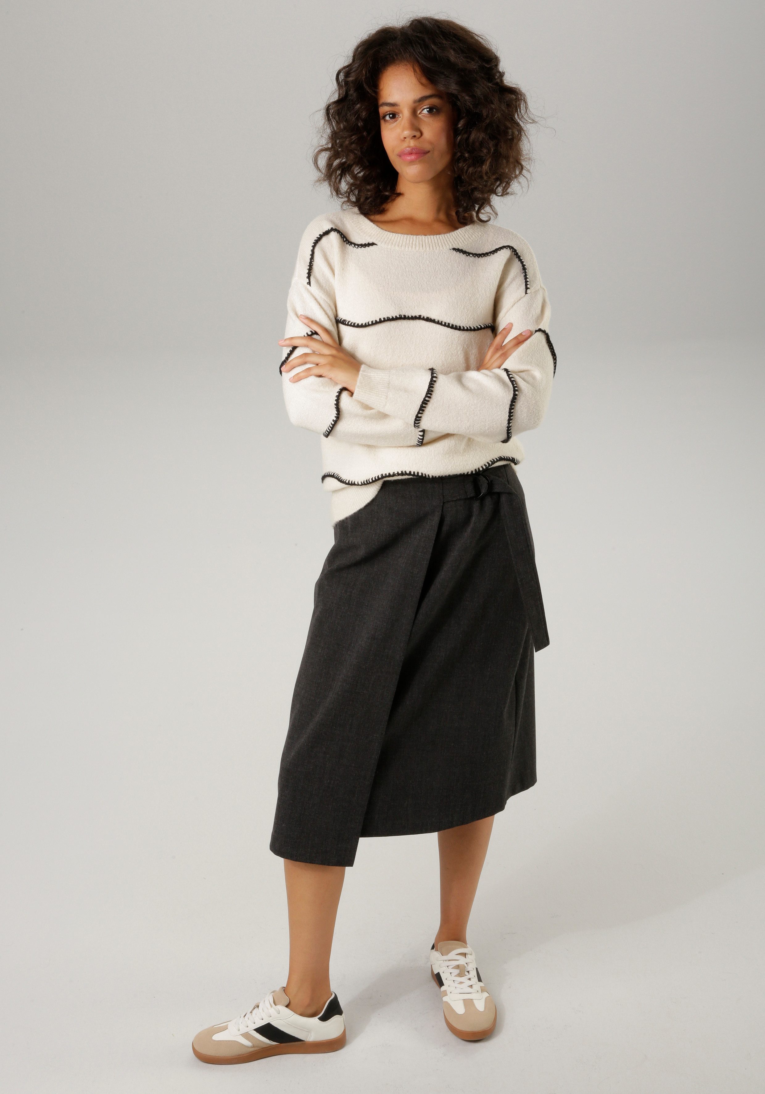 Aniston CASUAL Midirok met decoratieve gesp en bindband