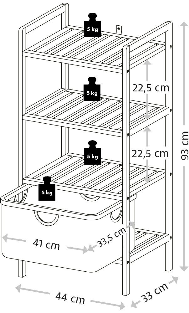 KESPER for kitchen & home Stellingkast Rek met mand, bamboe, FSC (1 stuk)