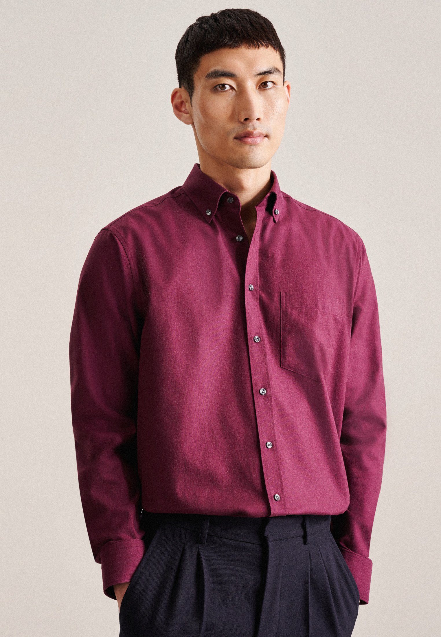 seidensticker Businessoverhemd Regular lange mouwen button-downkraag uni heren overhemden maat M (40) rood
