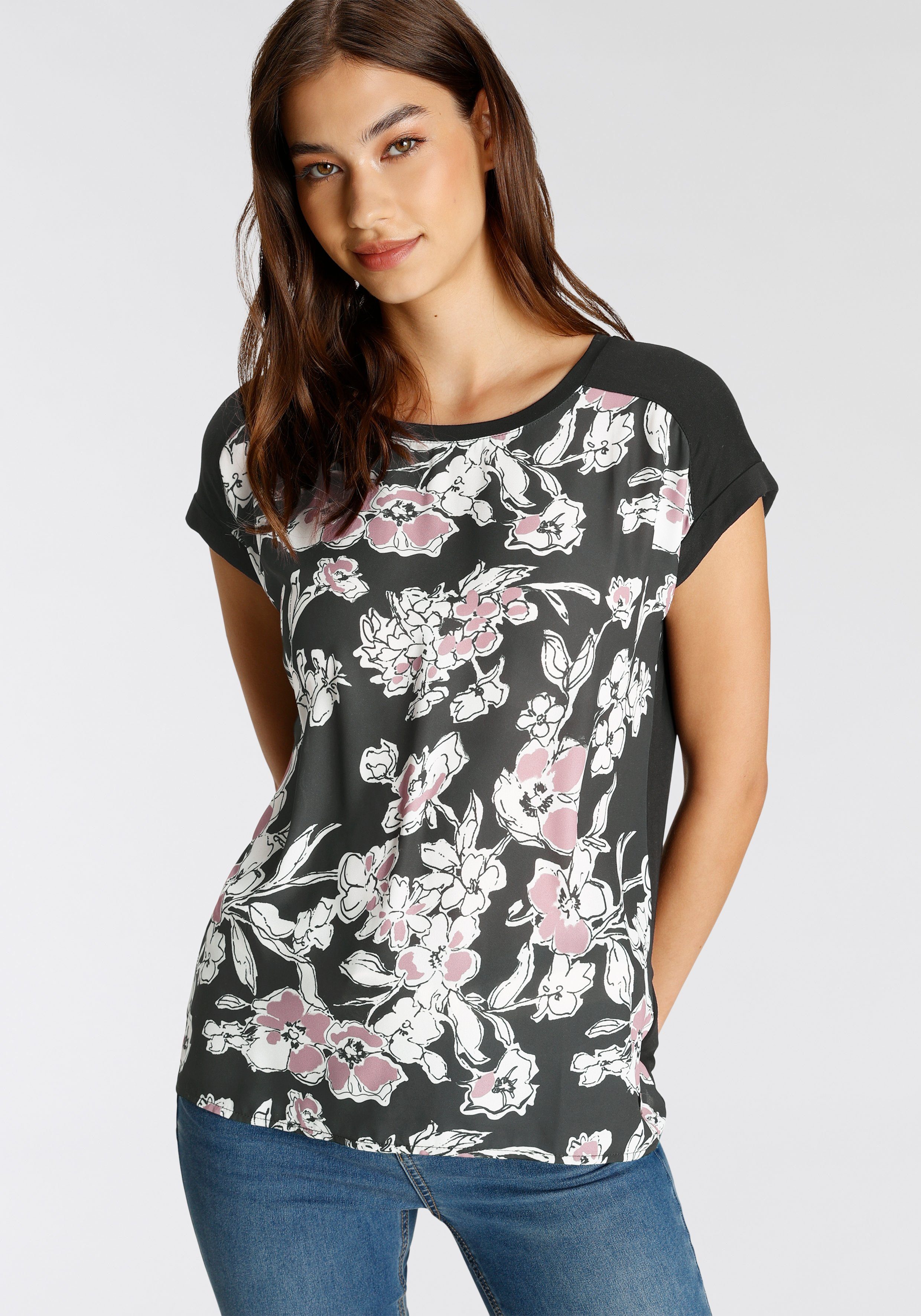 Tamaris Shirtblouse met modieuze allover-print - nieuwe kollectie