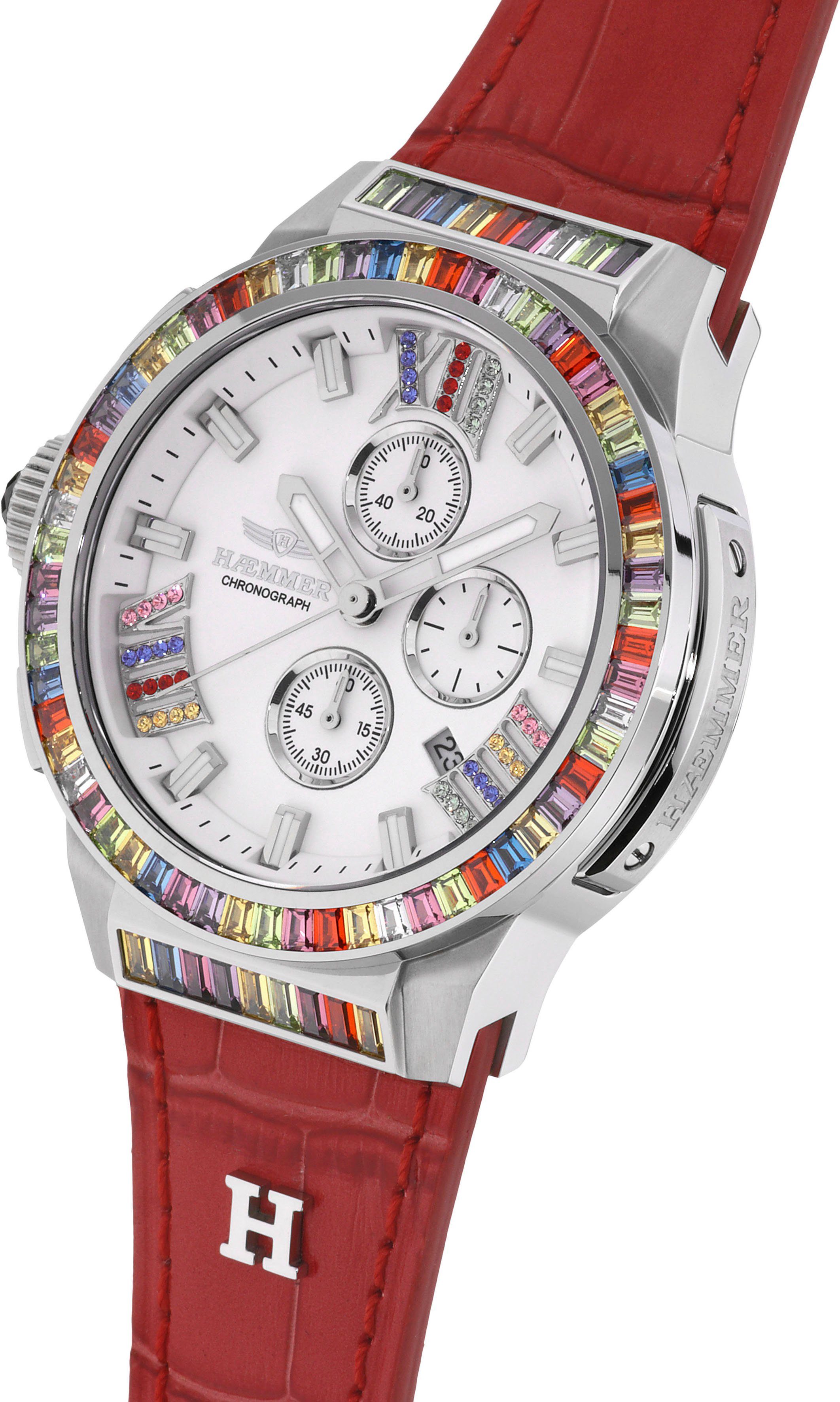 HAEMMER GERMANY Chronograaf LUCIA, GR-007 Quartzhorloge, dameshorloge, datum, stopwatchfunctie, saffierglas, leren band