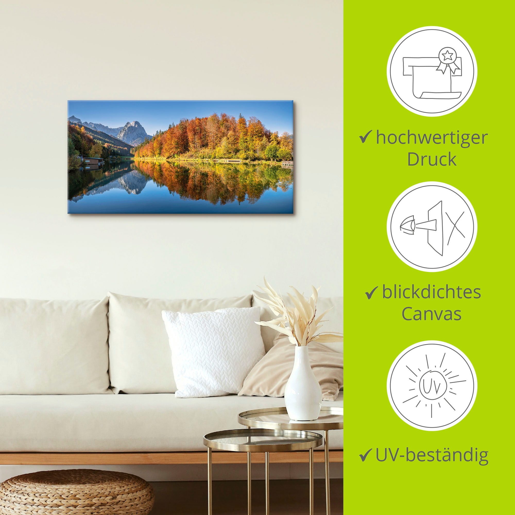 Artland Artprint op linnen Riessersee Beieren gespannen op een spieraam