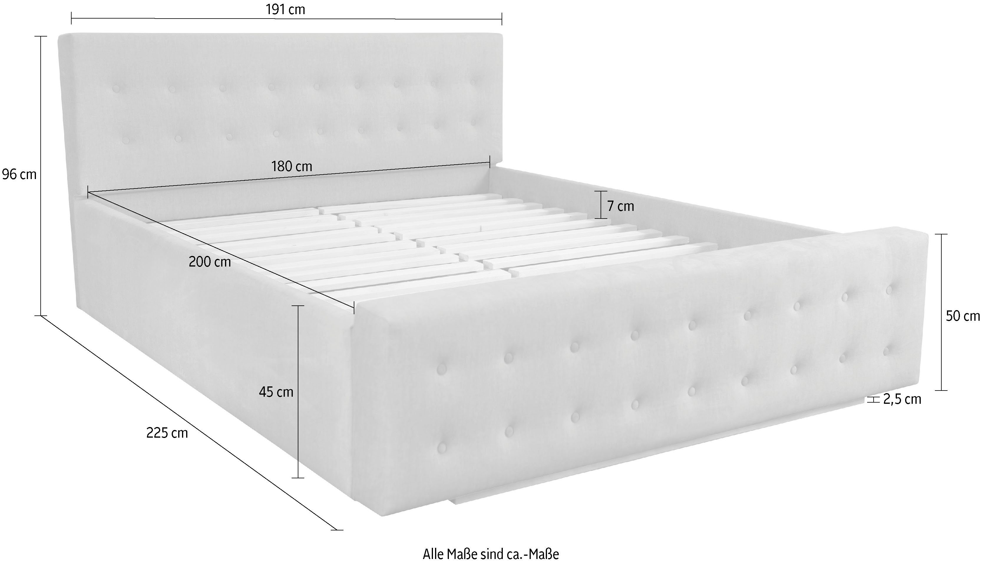 Home affaire Gestoffeerd bed Vaine in 5 breedten, ook in lengte 220 cm, incl. lattenrol
