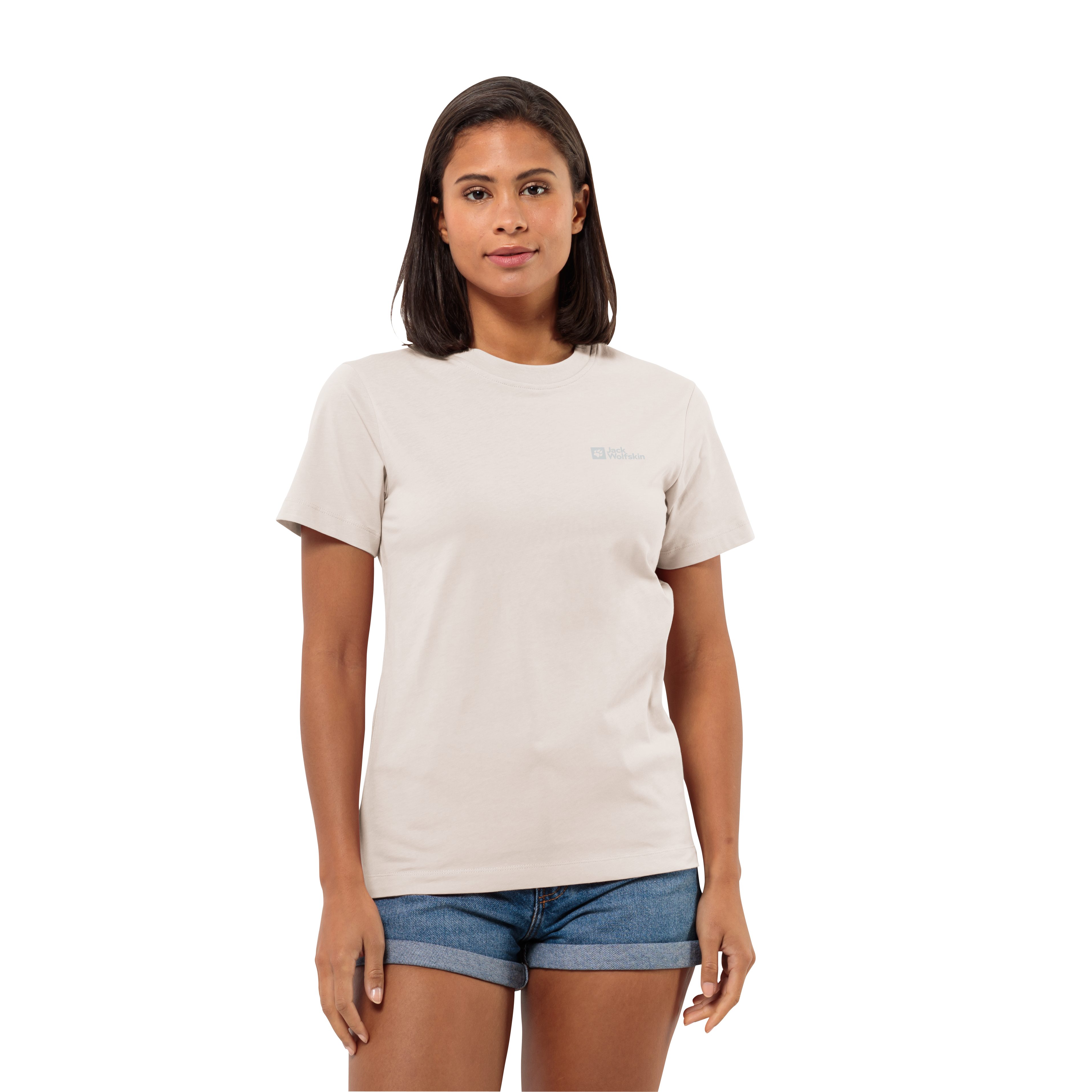 Jack Wolfskin T-shirt ESSENTIAL T W zacht, klassiek t-shirt van ademende bio-katoen dames tops maat XXL beige