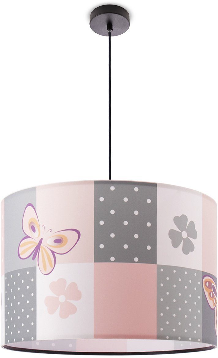 Paco Home Hanglamp Cosmo 220 Lamp kinderkamer plafondlamp roze vlinder bloemen ruit E27