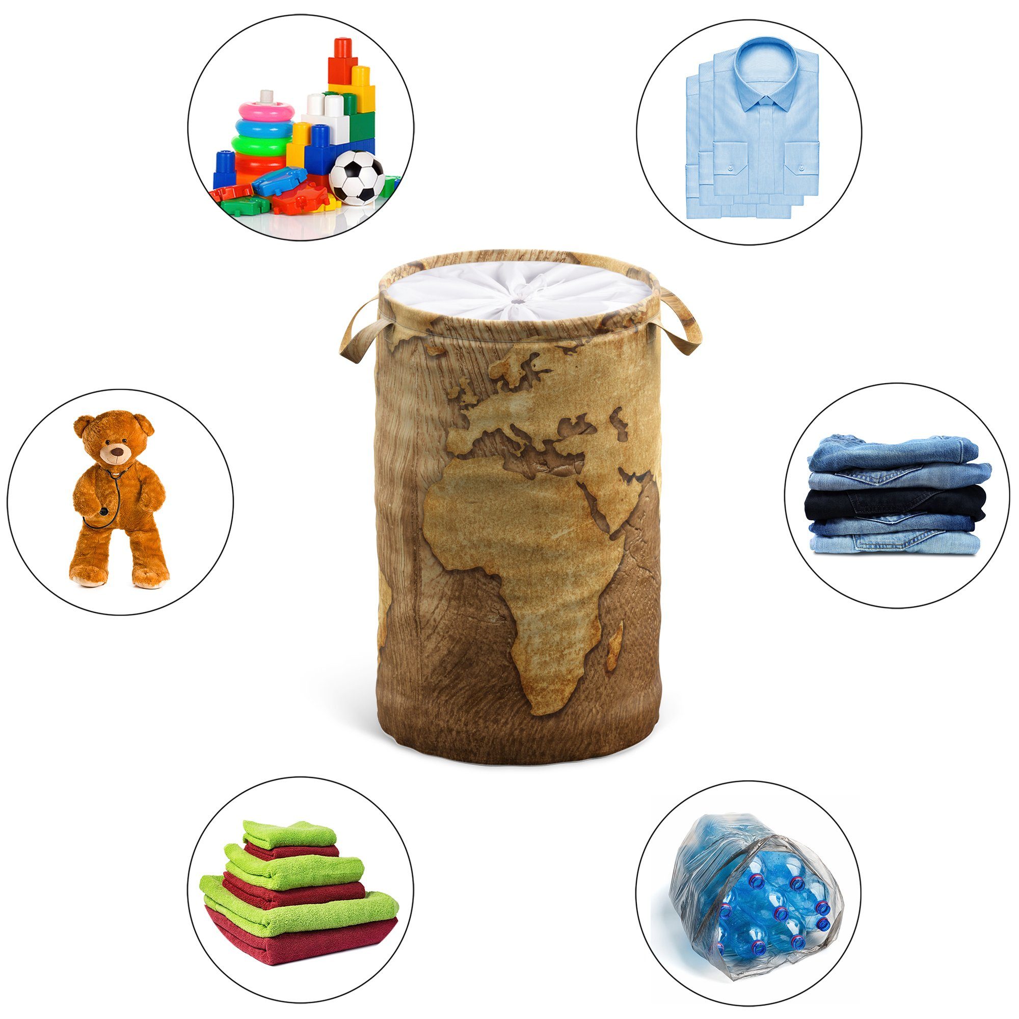 Sanilo Wasmand World Map 60 liter, opvouwbaar, met bescherming tegen inkijk