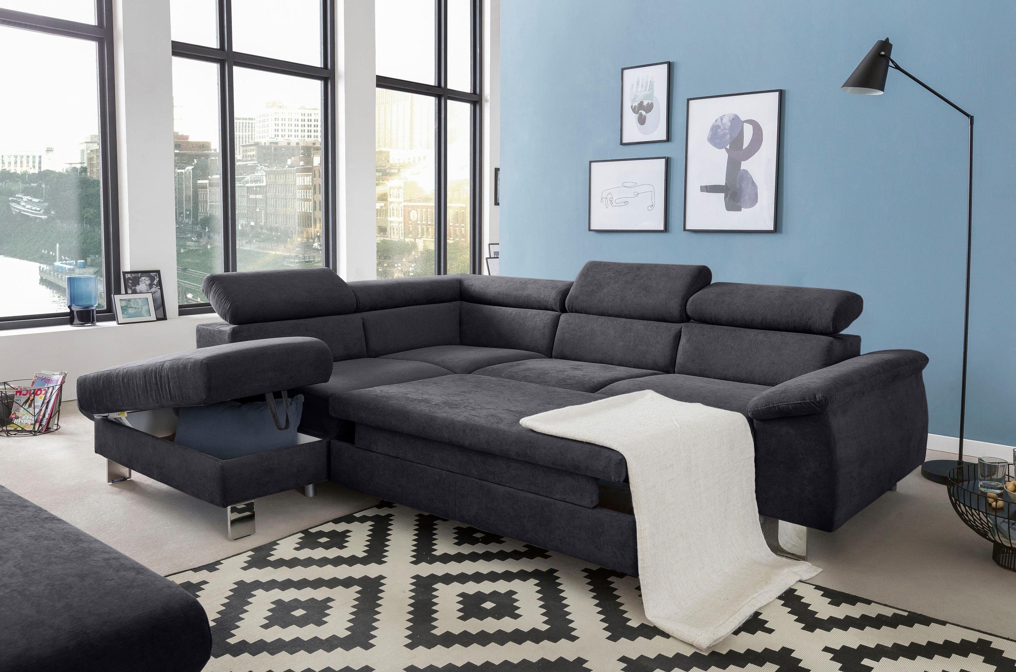 COTTA Zithoek Komaris L-Form, B: 249 bzw. 100 cm (Set: Ecksofa & Hocker) Set bestaande uit: hoekbank met hoofdverstelling & hocker (set)