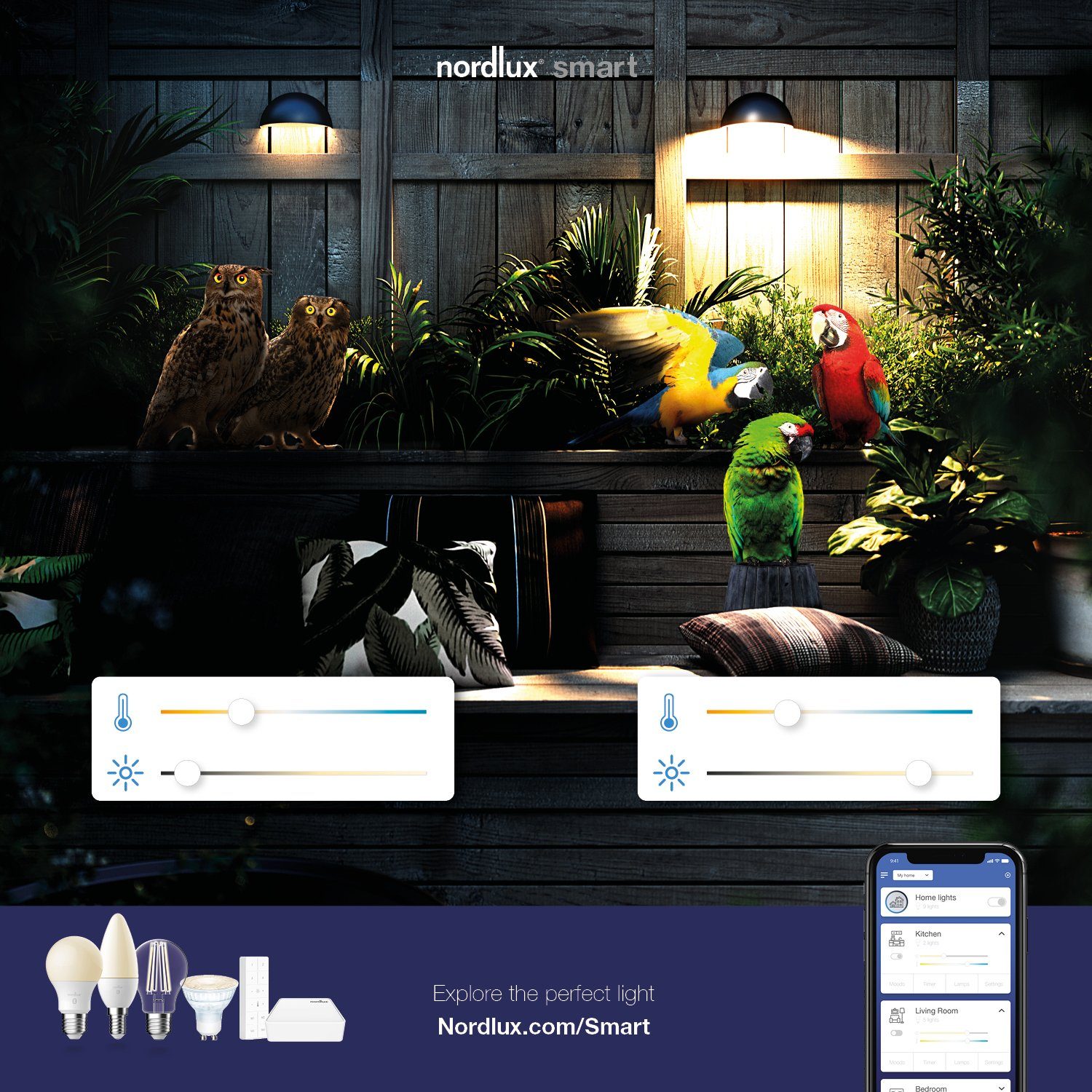 Nordlux Led-verlichting Smartlight Smart Home te bedienen, lichtsterkte, lichtkleur, met wifi of bluetooth (3 stuks)