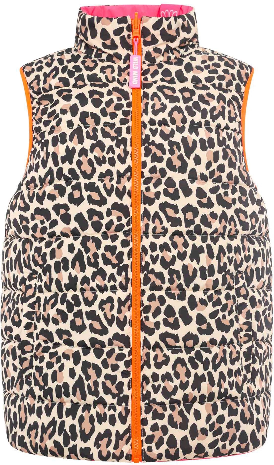 Zwillingsherz Reversible-gilet Omkeerbaar vest kort "Leo" twee keer te dragen met luipaardprint, staande kraag en zakken