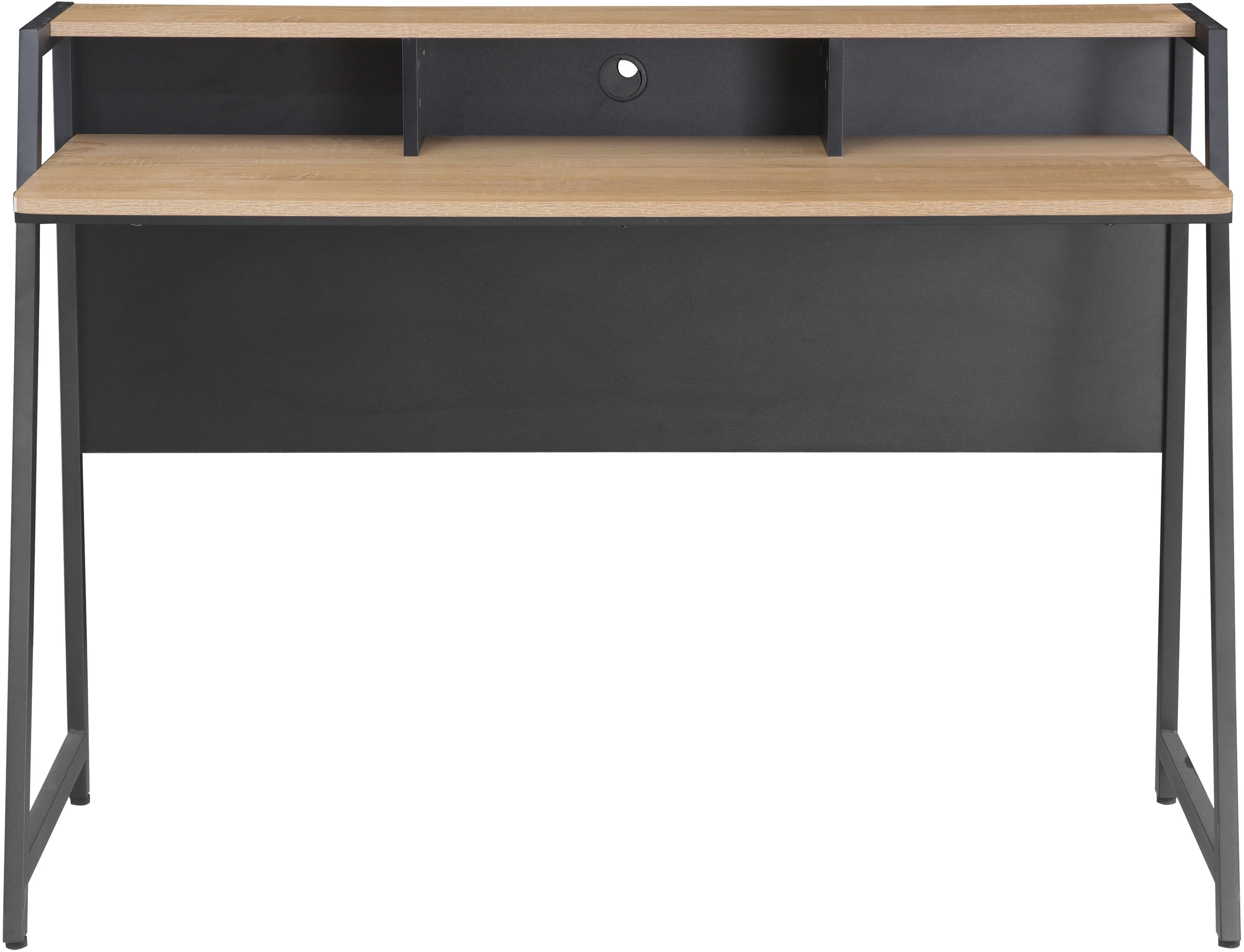 INOSIGN Bureau Horda, computertafel met monitorsteun & kabeldoorvoer asymmetrisch metalen frame, afgeronde abs-randen, breedte 124 cm bureaus beige