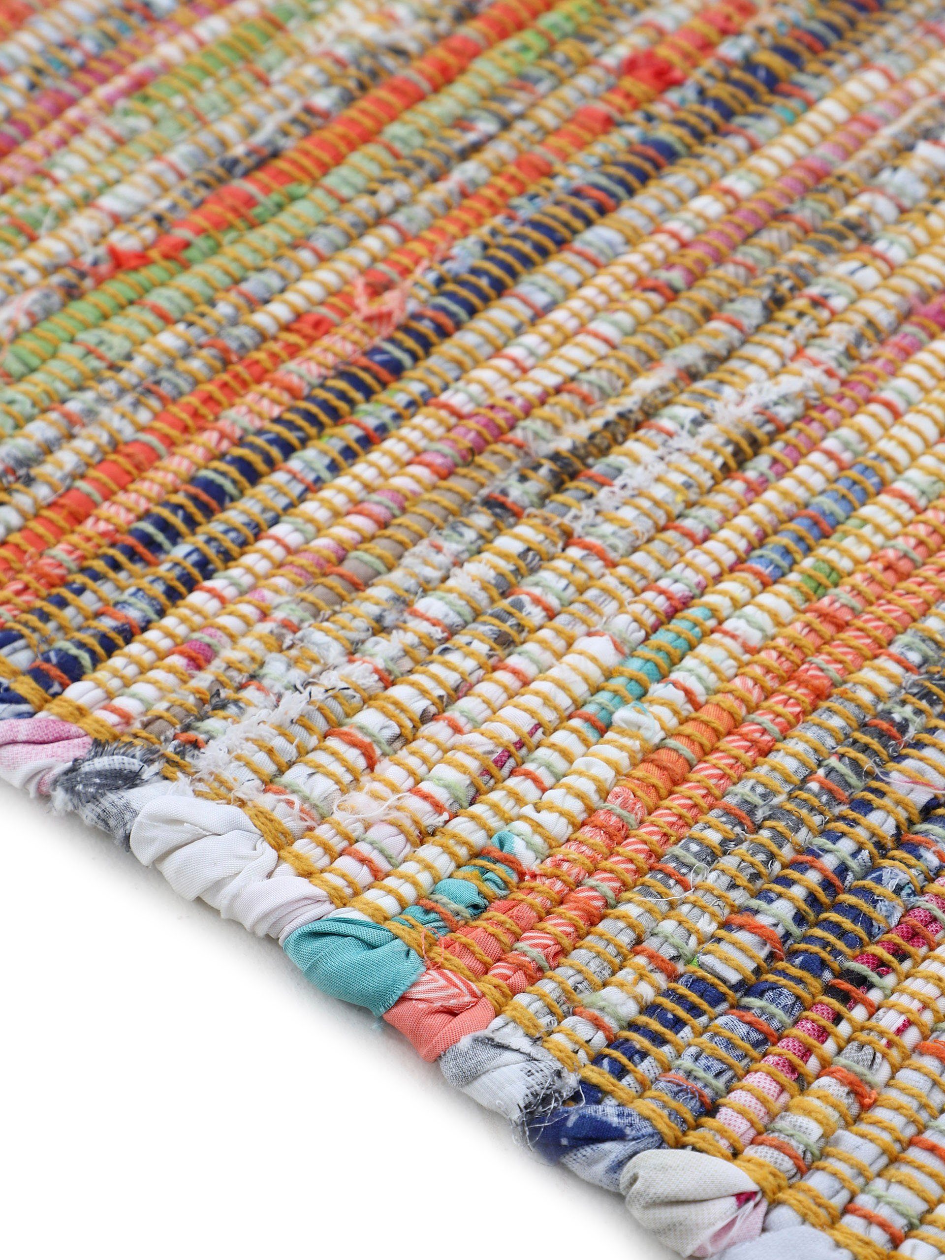 carpetfine Vloerkleed Kelim Chindi, omkeerbaar tapijt handgeweven, patchwork tapijt met franjes, ook verkrijgbaar in loperformaten