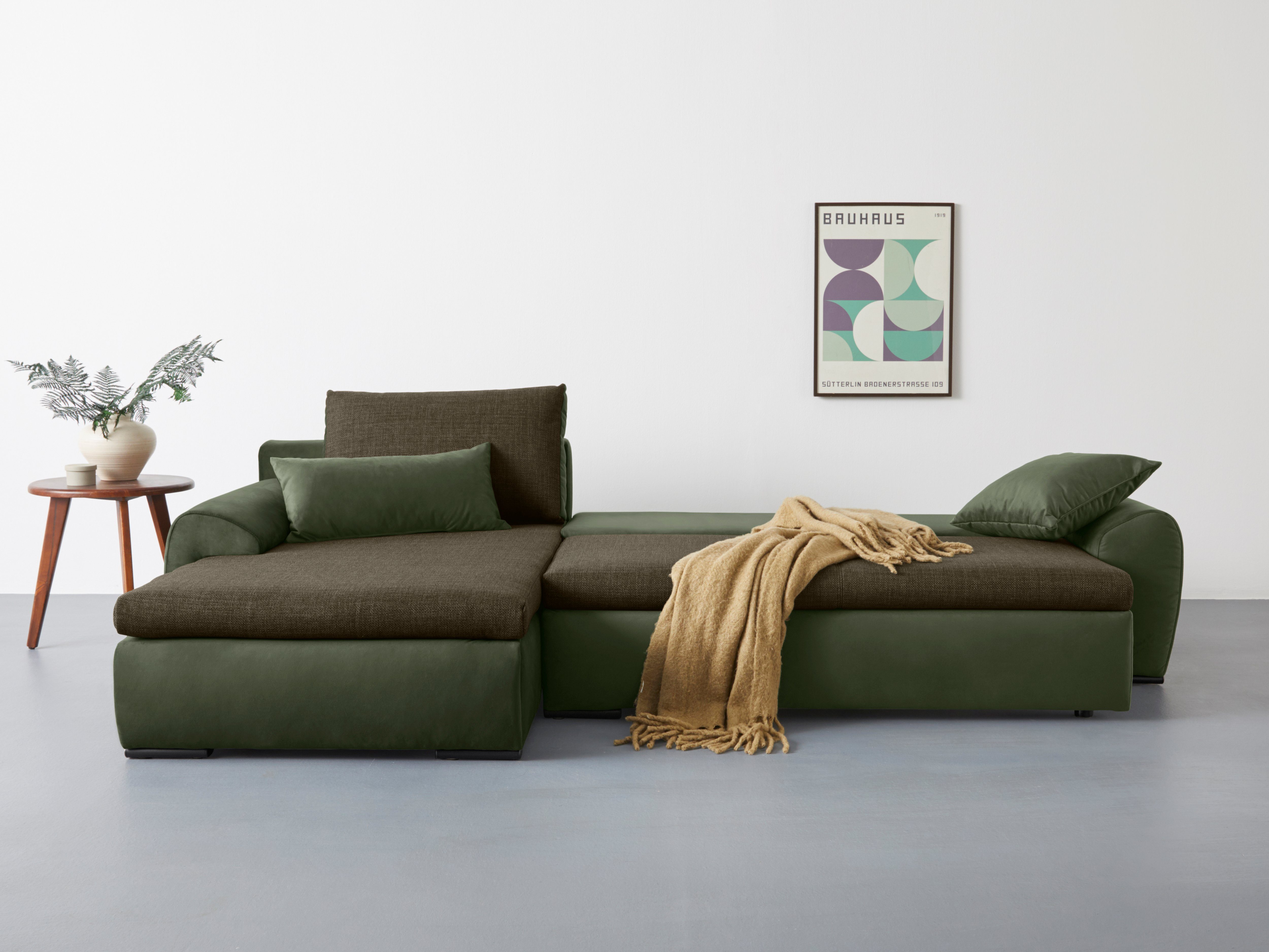 Home affaire Hoekbank Win, L-vorm, breedte 285cm optioneel met slaapfunctie en bedkast, taupe, corduroy