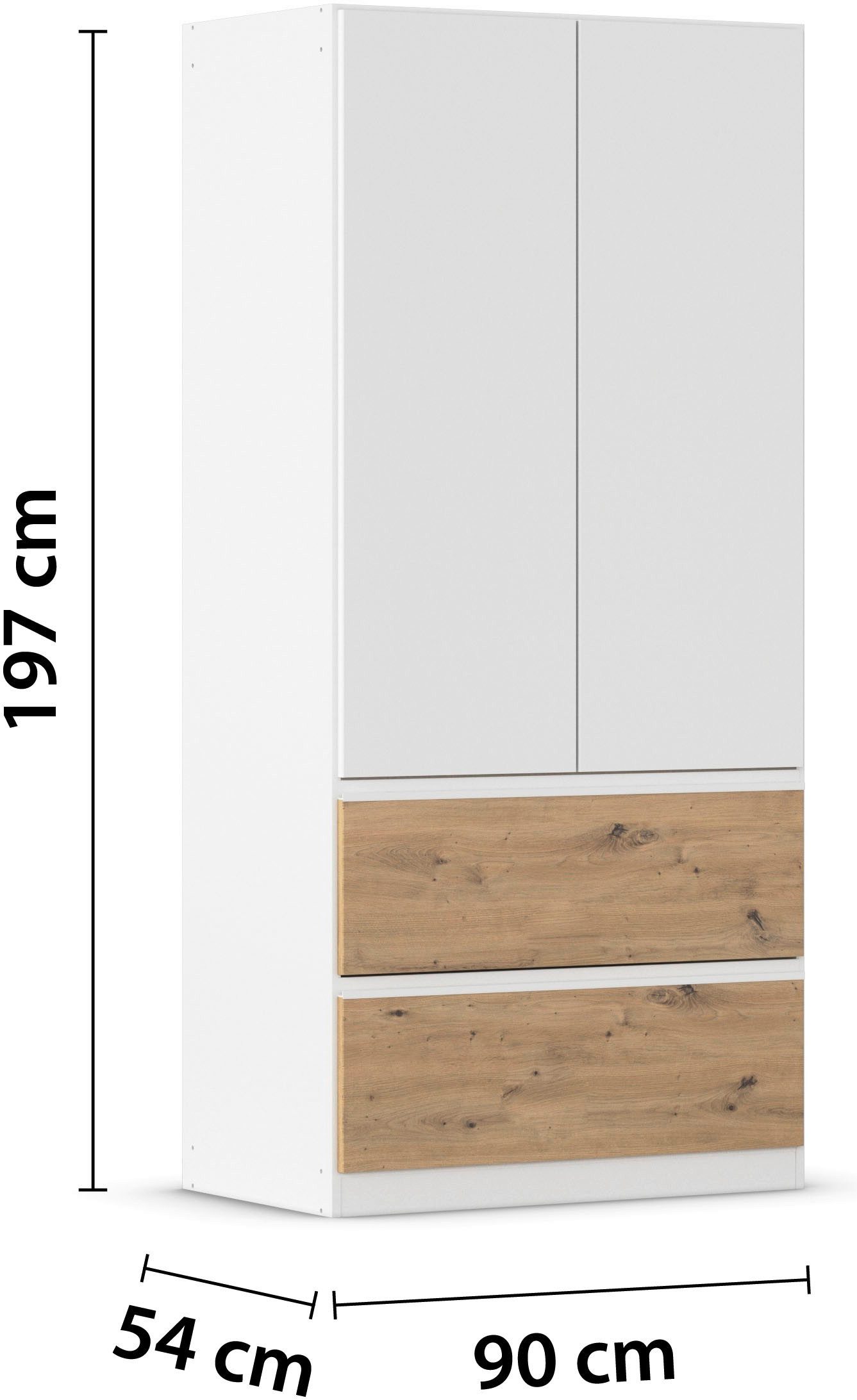 rauch Draaideurkast Kledingkast Kast Garderobe Wasmand COSTA in 3 Breedtes veel ruimte, greeploze front en push-to-open functie made in germany