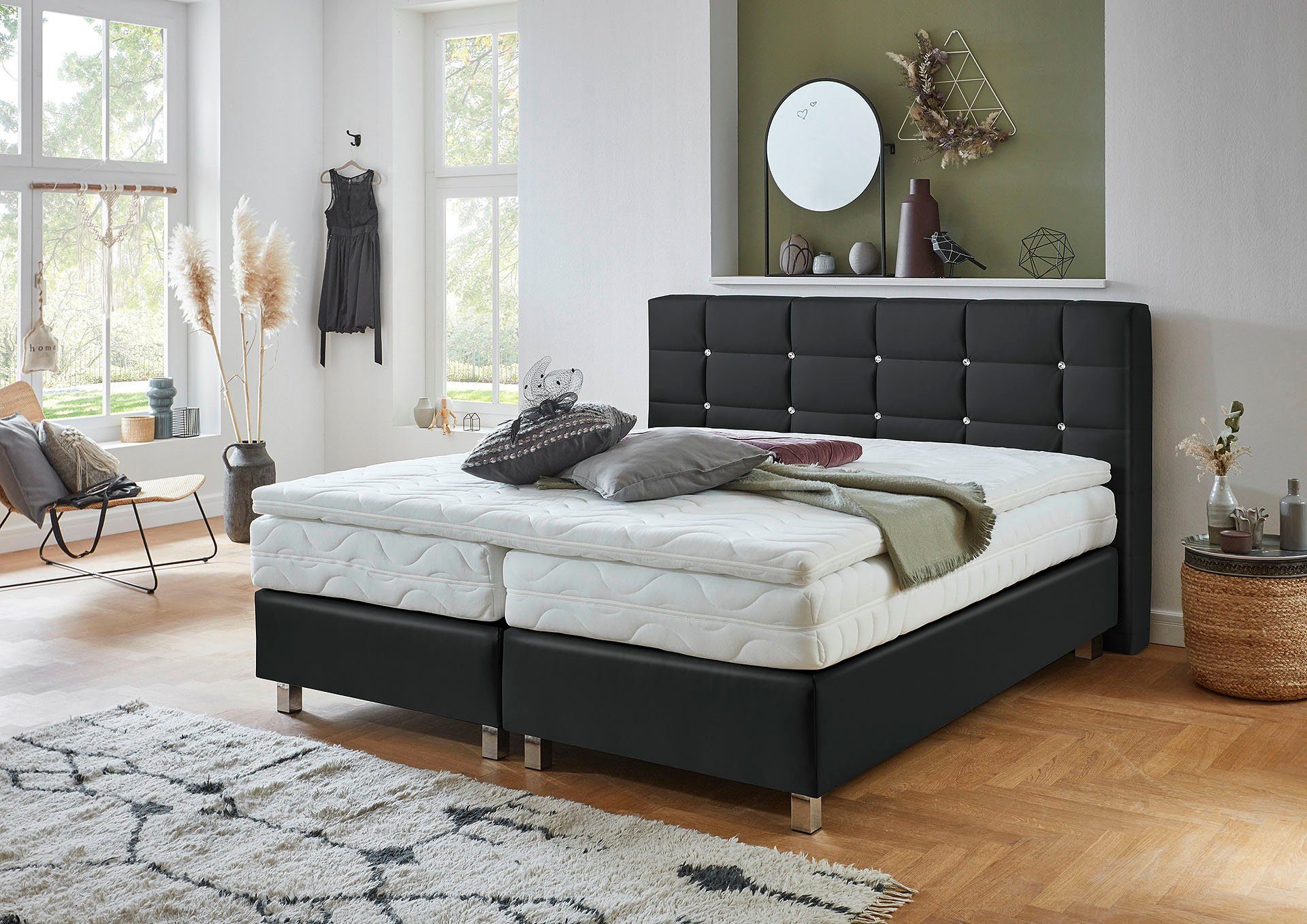 Westfalia Polsterbetten Boxspring met knopen in kristal-look, naar keuze met topmatras