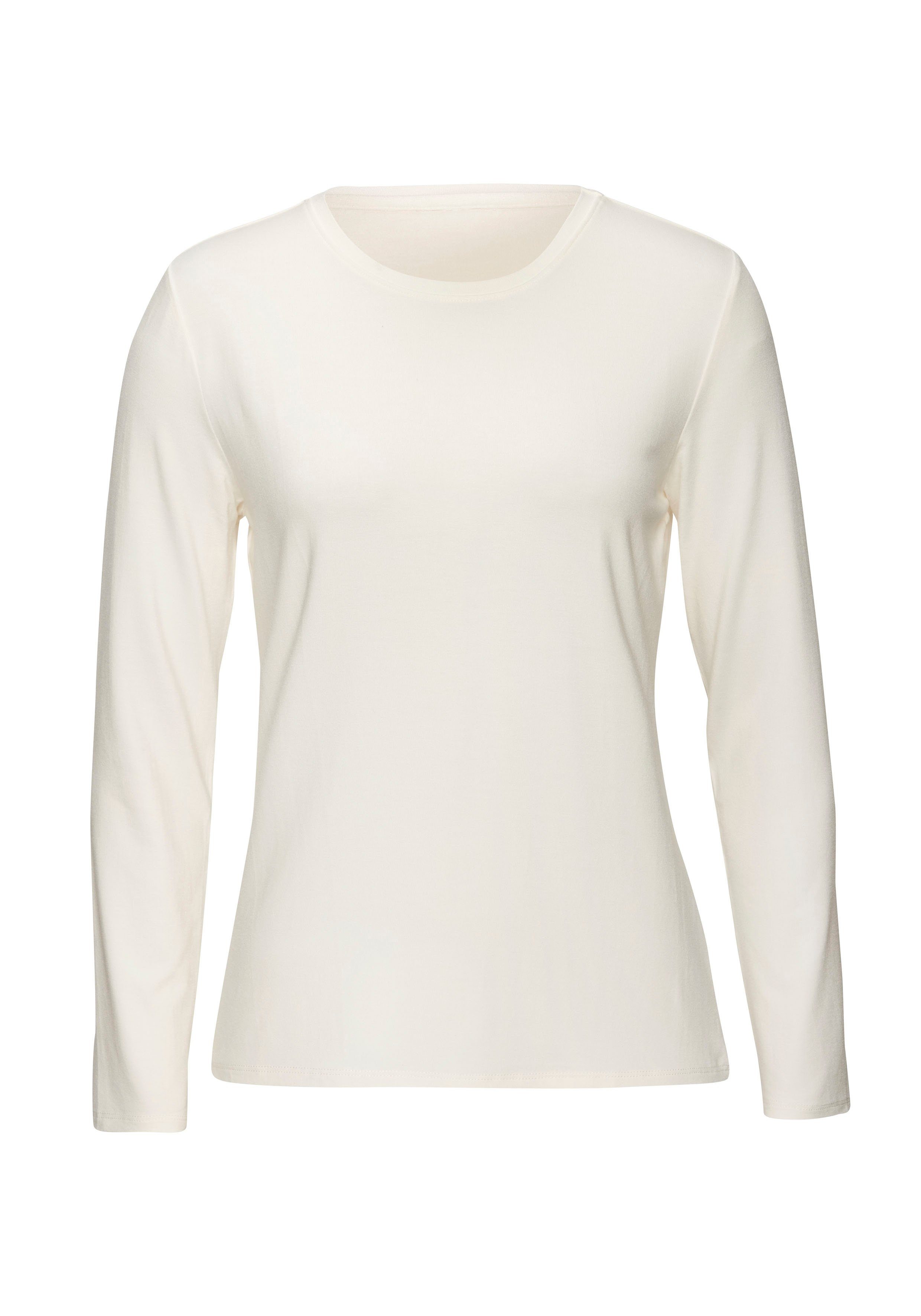 Lascana Shirt met lange mouwen Van zachte viscose-stretch van zachte viscosekwaliteit (Set van 2)