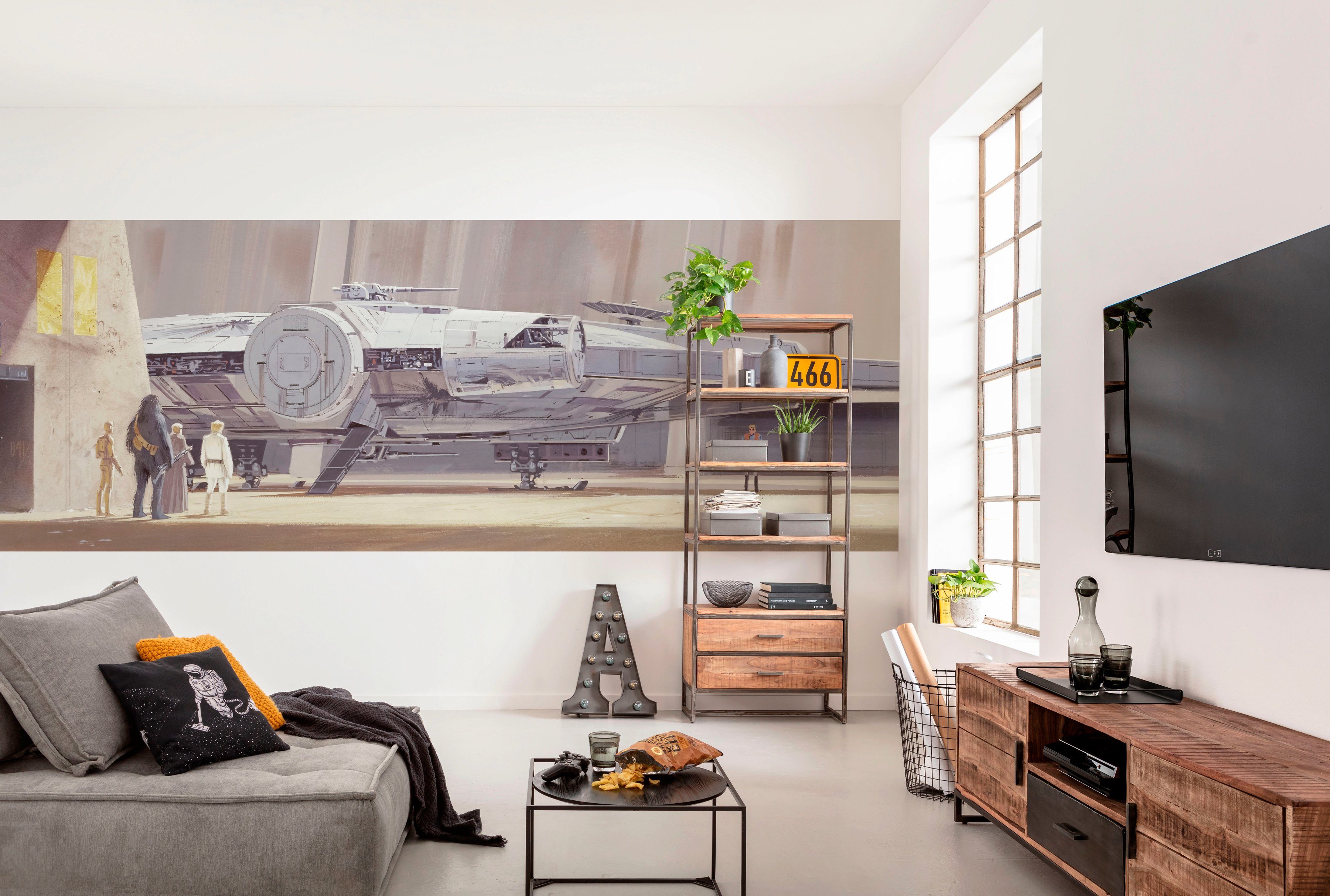 Komar Fotobehang STAR WARS Classic RMQ Millennium Falcon - Afmeting 368 x 127 cm (set)