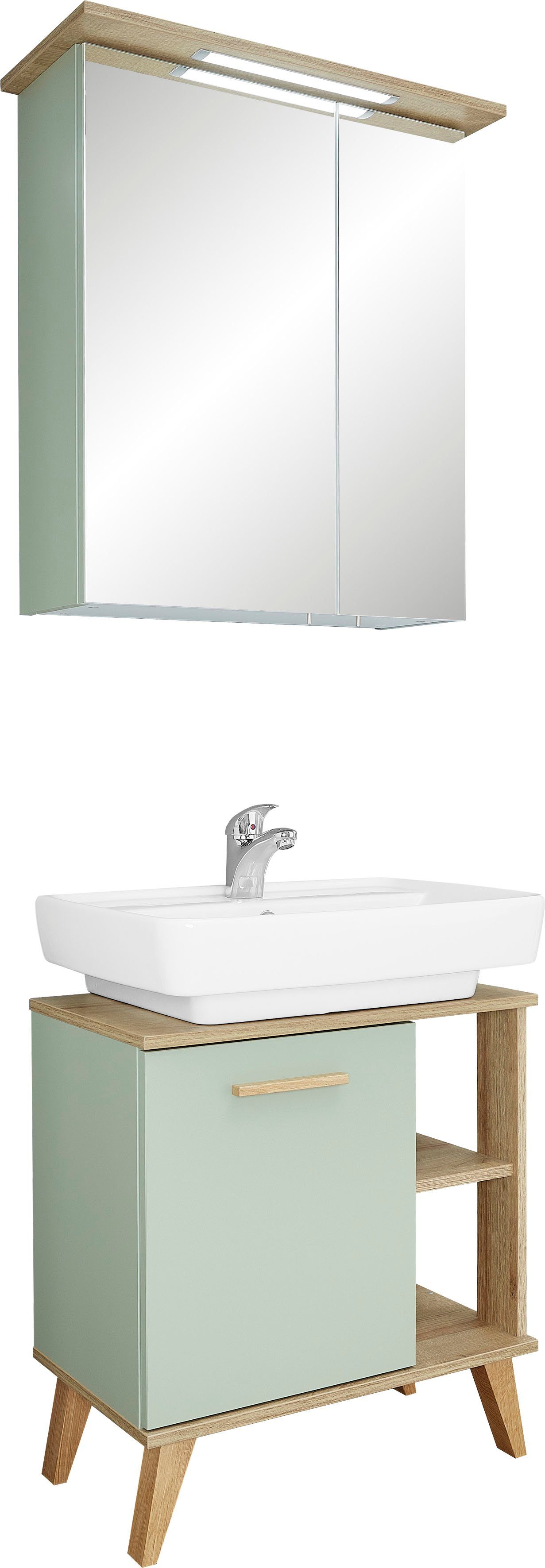 Saphir Badkamerserie Quickset 2-delig, wastafelonderkast met led-spiegelkast Wasplaats incl. deurdemper, 3 deuren, 2 legplanken, zijplanken (2-delig)