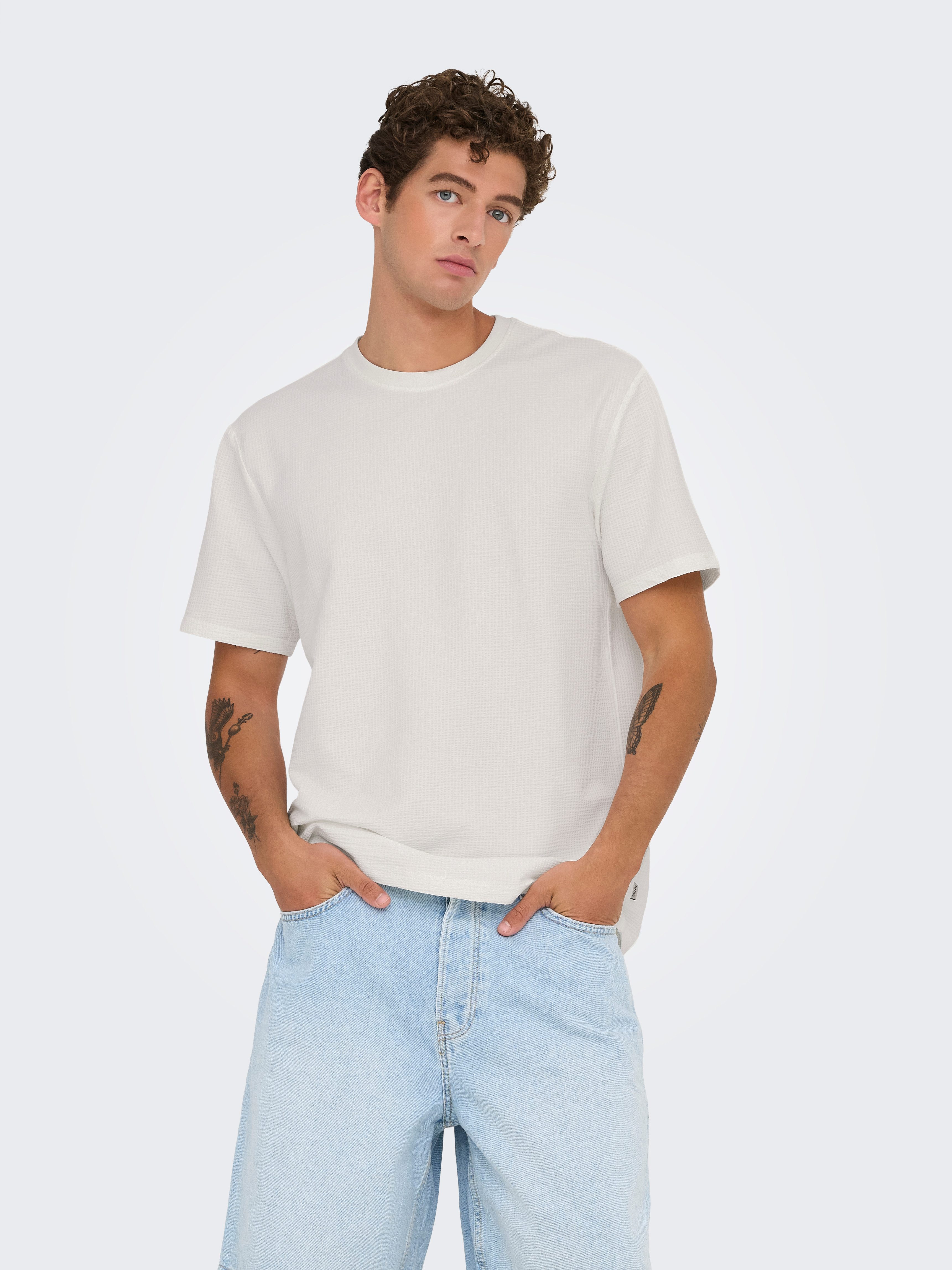 ONLY & SONS Shirt met ronde hals ONSKIAN LIFE REG SEERSUCKER SS TEE NOOS