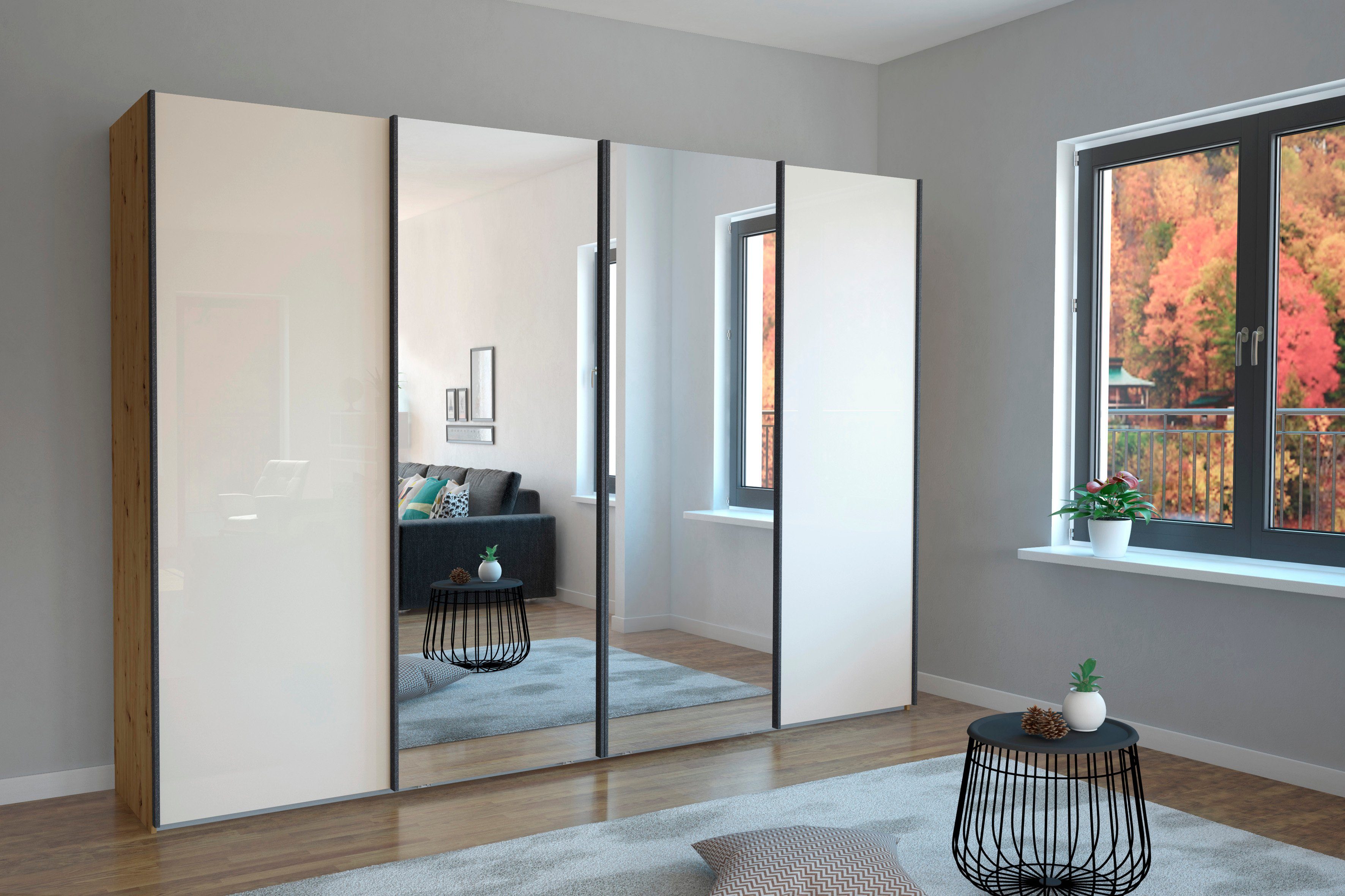 WIEMANN Zweefdeurkast Monaco hoogwaardig glas- en spiegelfront zweefdeurkasten beige