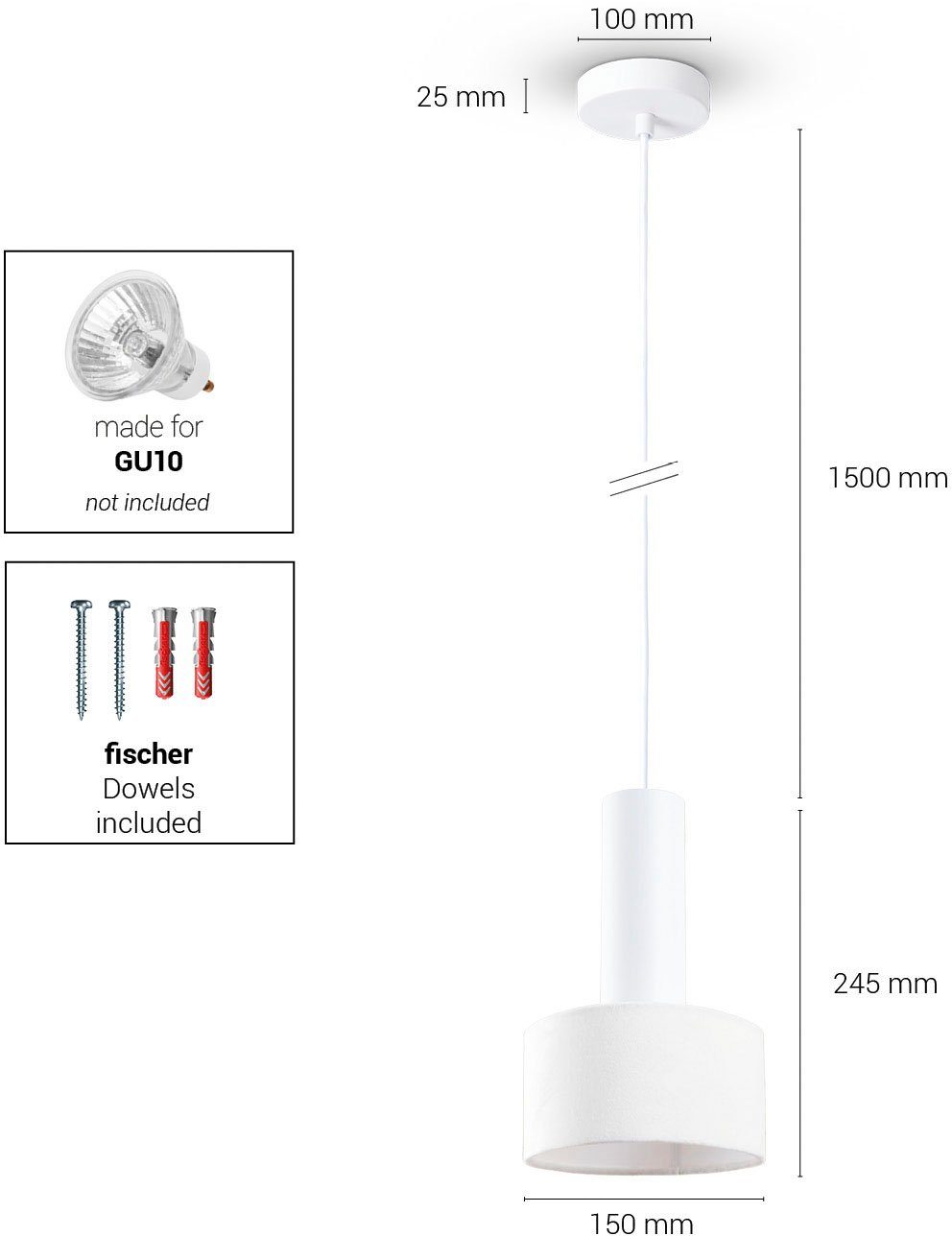 Paco Home Hanglamp VELUTA Woonkamer hanglamp stoffen kap eetkamer modern GU10