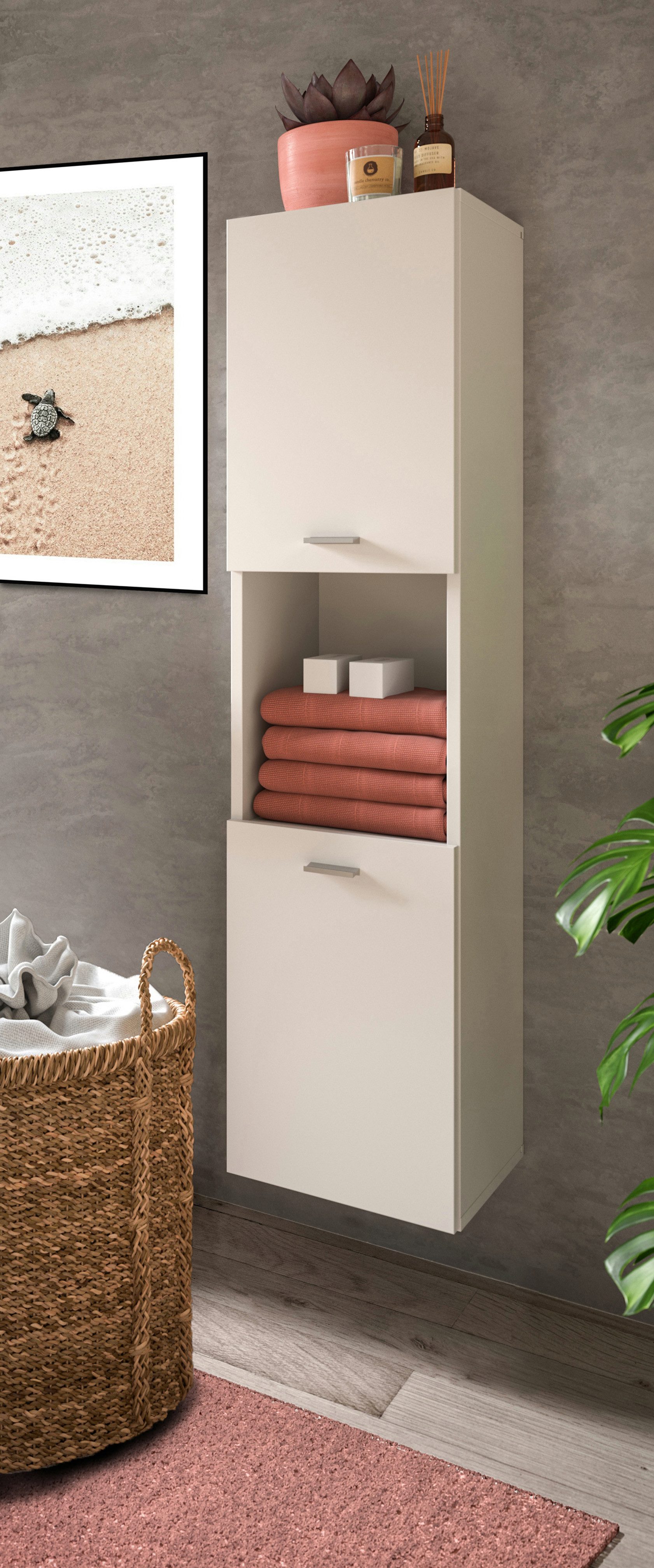 welltime Hoge kast Tampa, hoogte 125cm, hangend of staand te monteren Badkamerkast, hangkast badkamer, badkamer, badkamermeubels